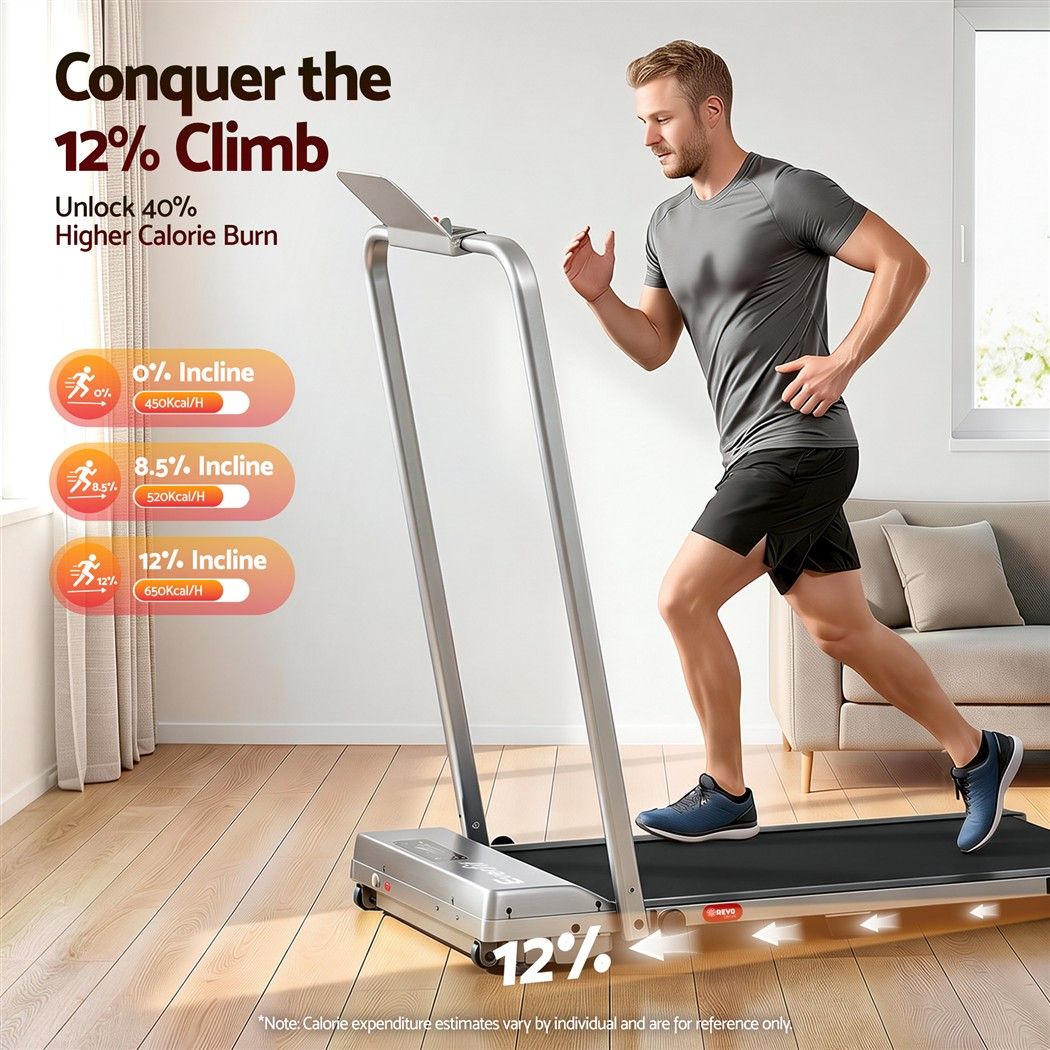 3 in 1 Foldable Walking Pad Treadmill with 12% Incline and 38cm Belt - Silver - Sports & Fitness > Exercise, Gym & Fitness > Treadmills - Rivercity House & Home Co. (ABN 18 642 972 209) - Affordable Modern Furniture Australia