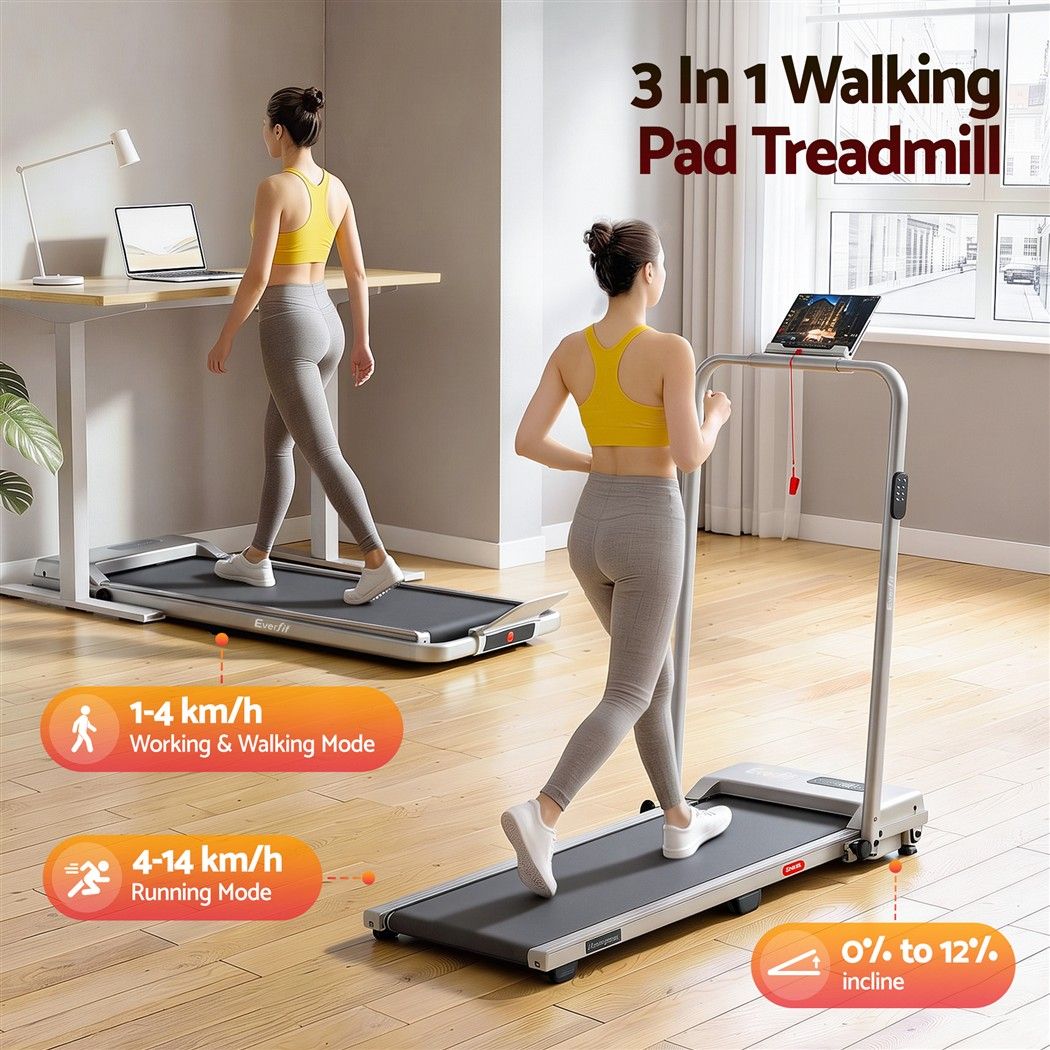 3 in 1 Foldable Walking Pad Treadmill with 12% Incline and 38cm Belt - Silver - Sports & Fitness > Exercise, Gym & Fitness > Treadmills - Rivercity House & Home Co. (ABN 18 642 972 209) - Affordable Modern Furniture Australia