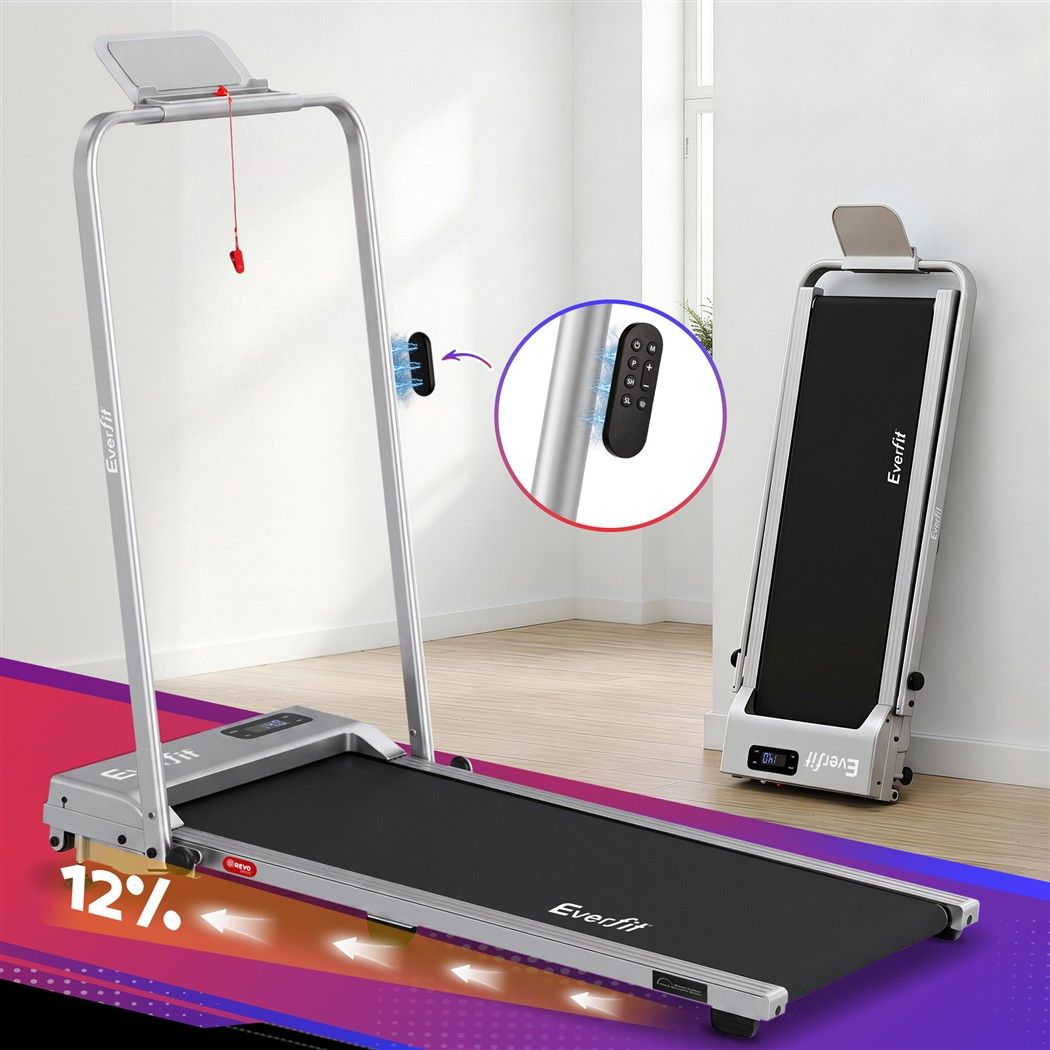 3 in 1 Foldable Walking Pad Treadmill with 12% Incline and 38cm Belt - Silver - Sports & Fitness > Exercise, Gym & Fitness > Treadmills - Rivercity House & Home Co. (ABN 18 642 972 209) - Affordable Modern Furniture Australia