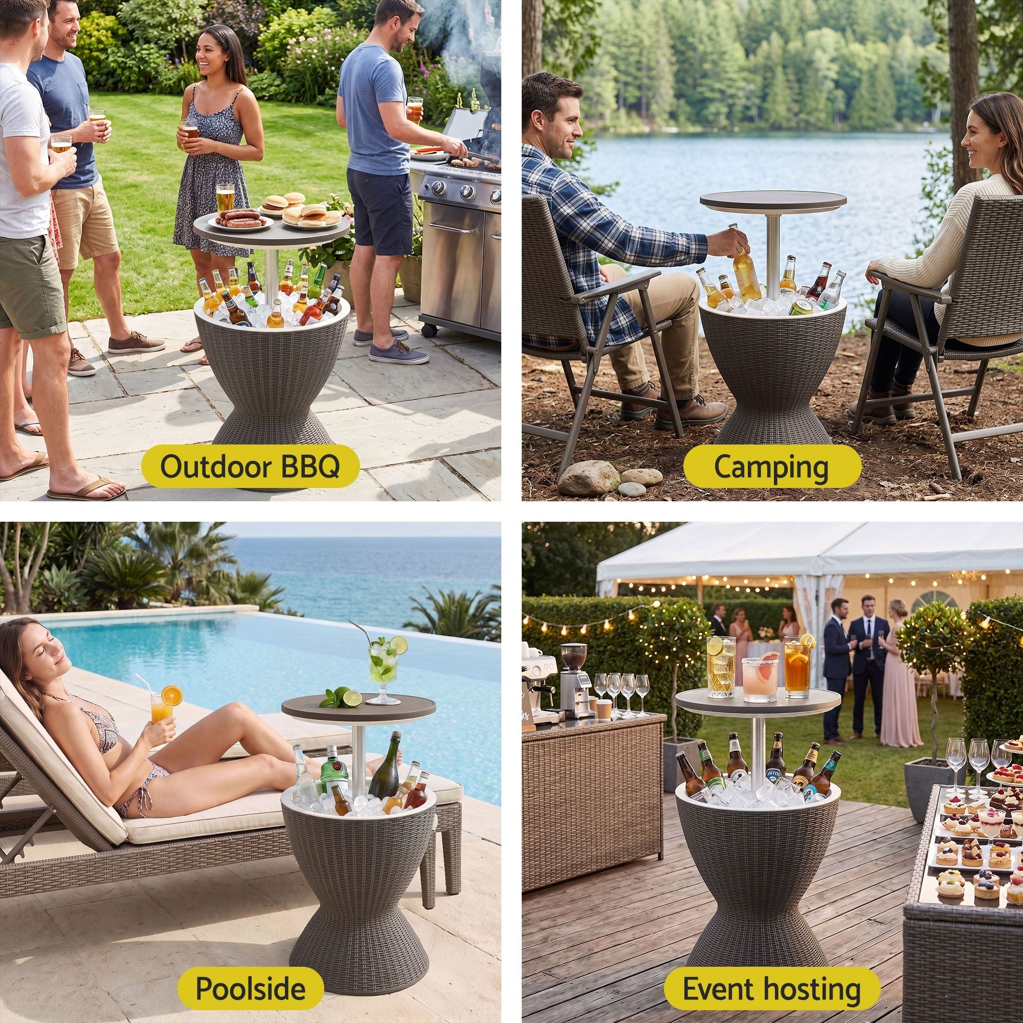 3-in-1 Outdoor Bar Table with 30L Ice Bucket Cooler and Adjustable Top - Brown - Furniture > Outdoor > Outdoor Tables - Rivercity House & Home Co. (ABN 18 642 972 209) - Affordable Modern Furniture Australia
