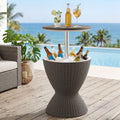 3-in-1 Outdoor Bar Table with 30L Ice Bucket Cooler and Adjustable Top - Brown