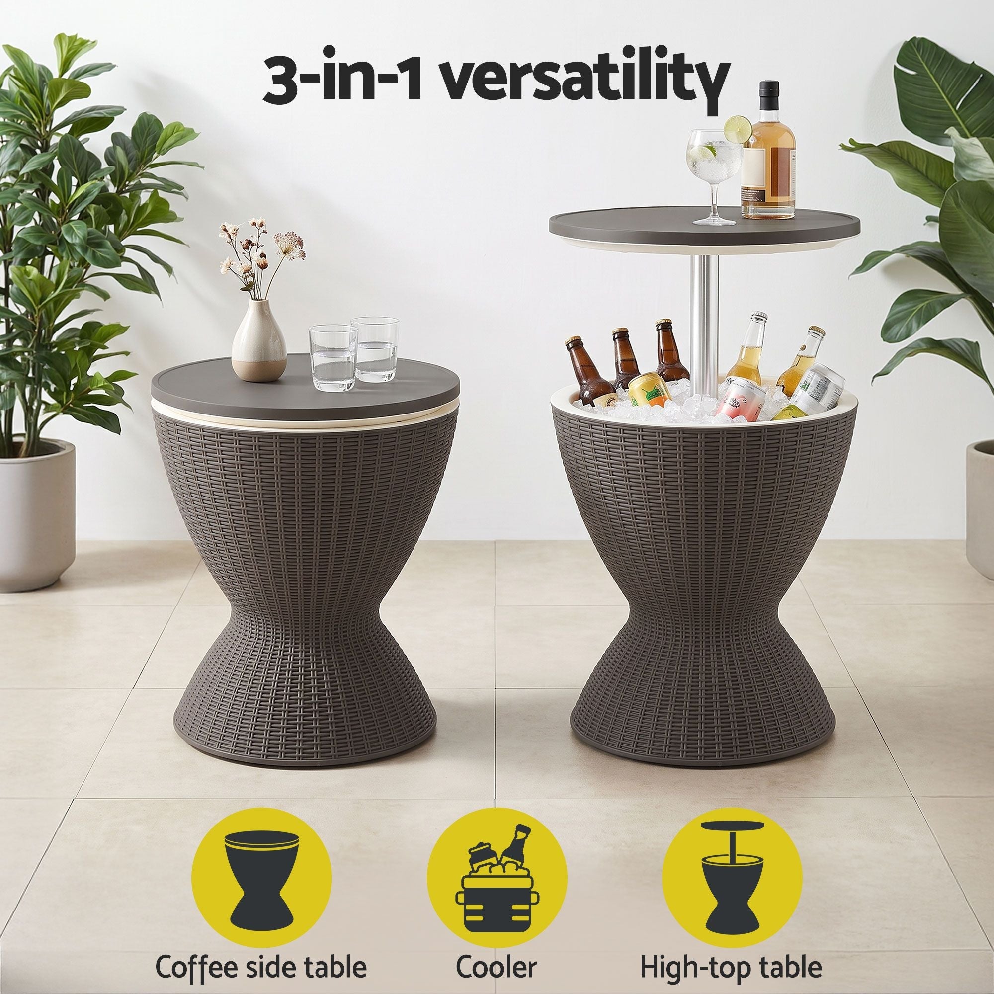 3-in-1 Outdoor Bar Table with 30L Ice Bucket Cooler and Adjustable Top - Brown - Furniture > Outdoor > Outdoor Tables - Rivercity House & Home Co. (ABN 18 642 972 209) - Affordable Modern Furniture Australia