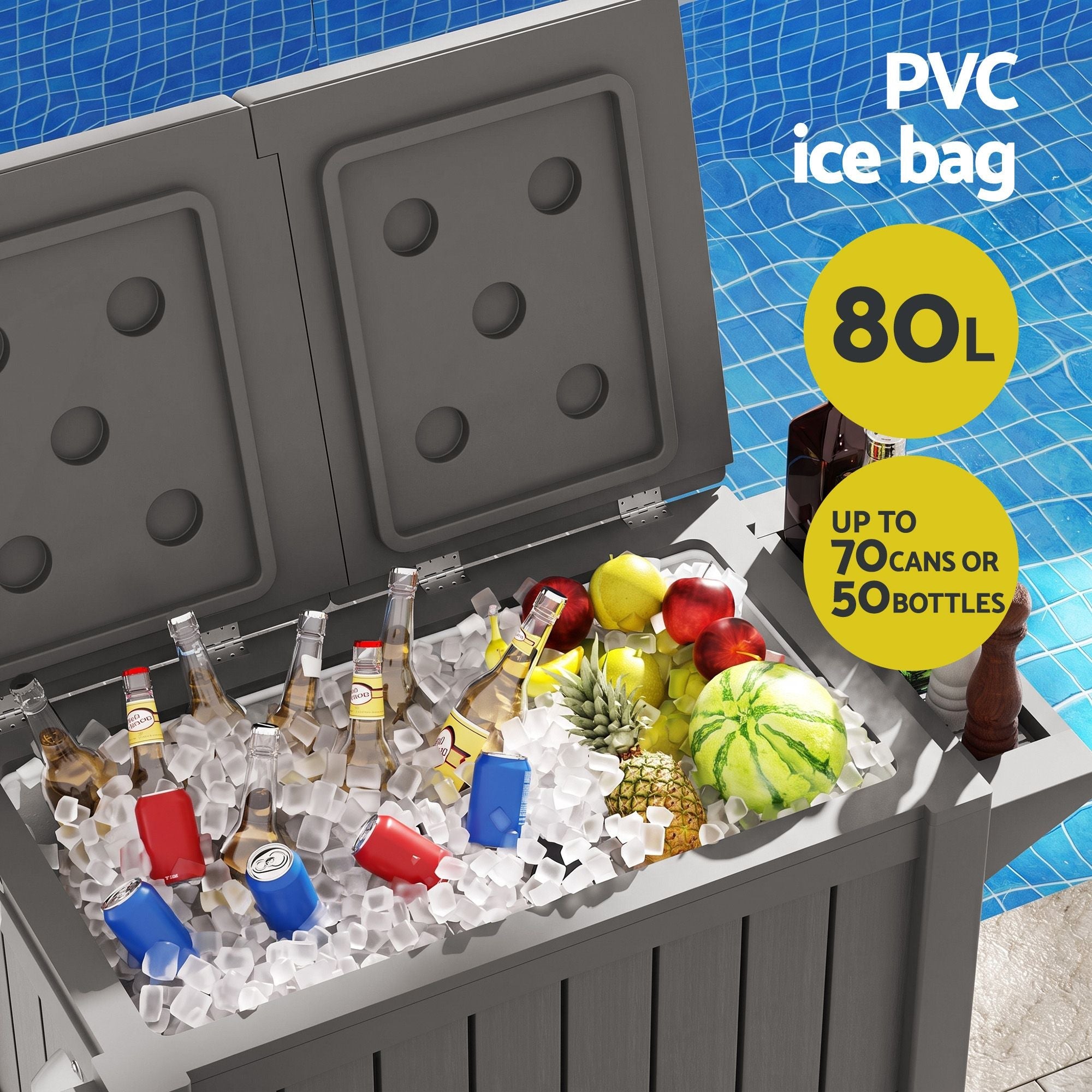 3-in-1 Outdoor Serving Cart with 80L Ice Bucket Cooler and Rolling Storage - Black - Furniture > Outdoor > Outdoor Storage Boxes - Rivercity House & Home Co. (ABN 18 642 972 209) - Affordable Modern Furniture Australia