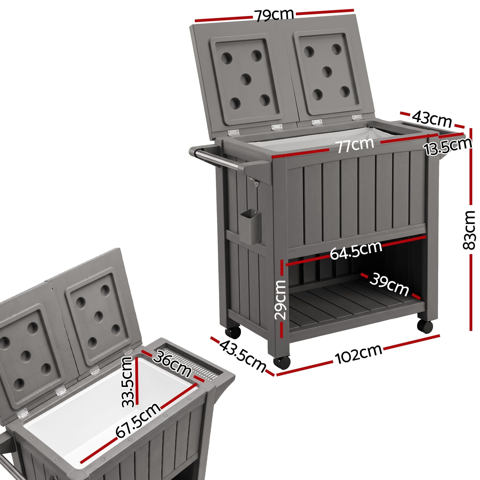 3-in-1 Outdoor Serving Cart with 80L Ice Bucket Cooler and Rolling Storage - Black - Furniture > Outdoor > Outdoor Storage Boxes - Rivercity House & Home Co. (ABN 18 642 972 209) - Affordable Modern Furniture Australia