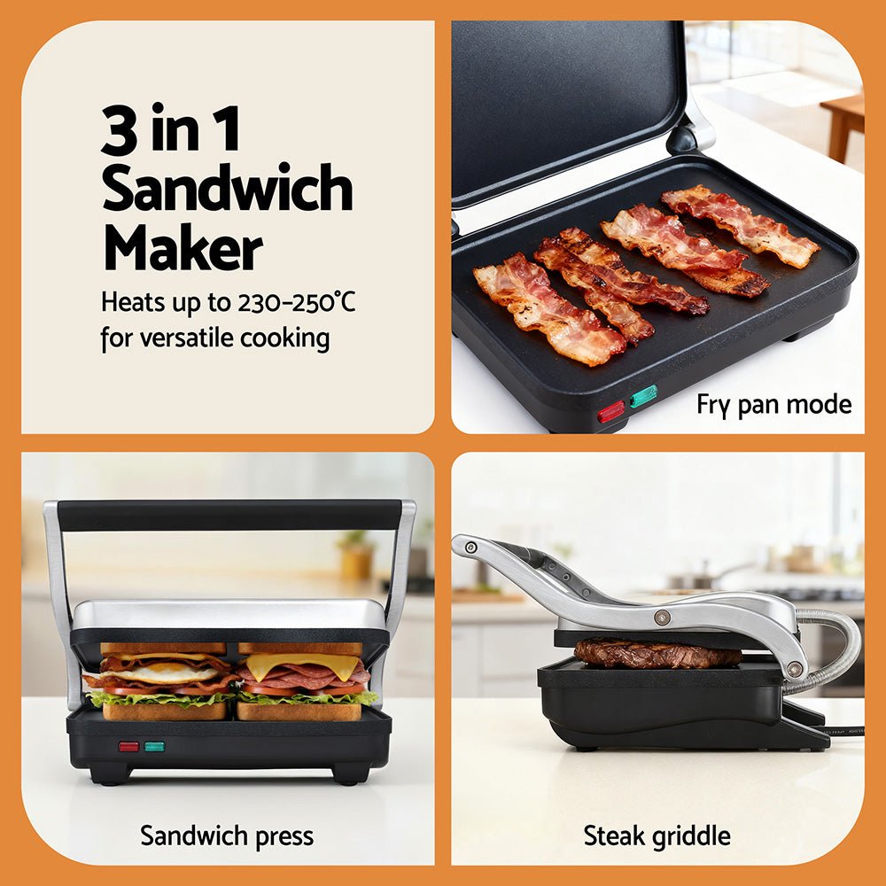 3 in 1 Sandwich Maker Steak Press Grill 1000W - Appliances > Kitchen Appliances > Toasters & Grills - Rivercity House & Home Co. (ABN 18 642 972 209) - Affordable Modern Furniture Australia