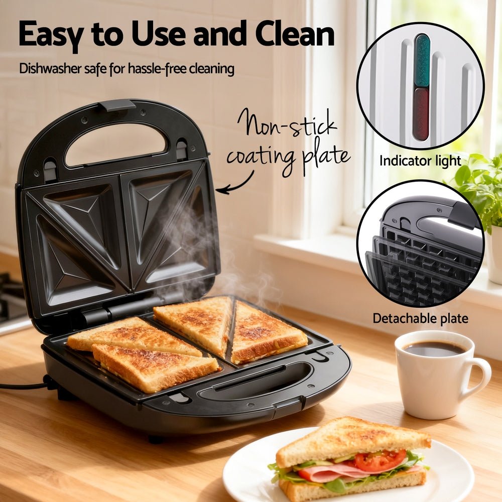 3 - in - 1 Sandwich Press Waffle Maker Panini Press Grill 850W - Appliances > Kitchen Appliances > Toasters & Grills - Rivercity House & Home Co. (ABN 18 642 972 209) - Affordable Modern Furniture Australia