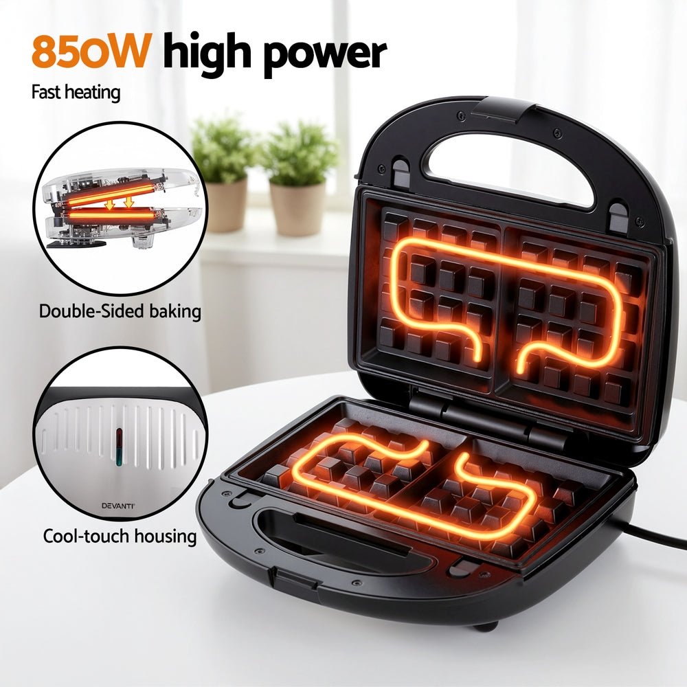 3 - in - 1 Sandwich Press Waffle Maker Panini Press Grill 850W - Appliances > Kitchen Appliances > Toasters & Grills - Rivercity House & Home Co. (ABN 18 642 972 209) - Affordable Modern Furniture Australia