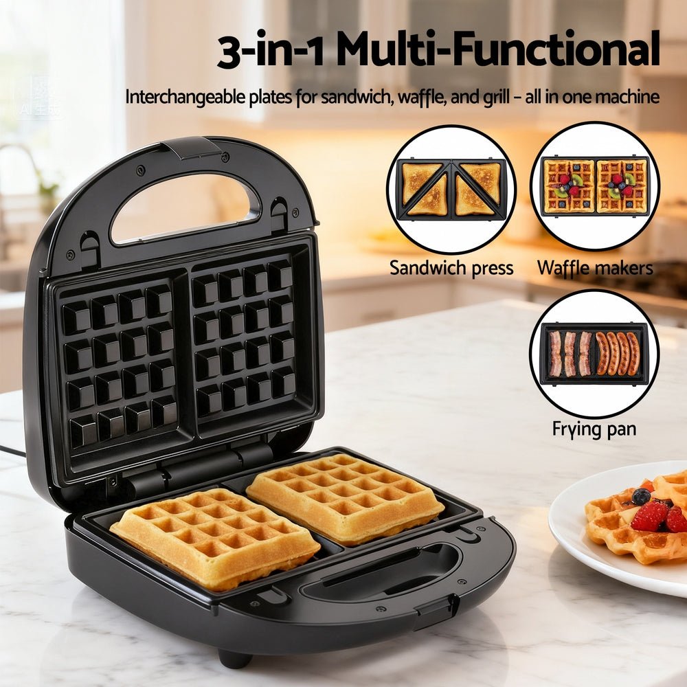 3 - in - 1 Sandwich Press Waffle Maker Panini Press Grill 850W - Appliances > Kitchen Appliances > Toasters & Grills - Rivercity House & Home Co. (ABN 18 642 972 209) - Affordable Modern Furniture Australia