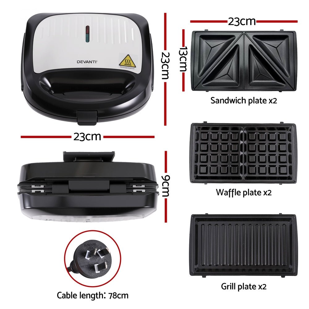 3 - in - 1 Sandwich Press Waffle Maker Panini Press Grill 850W - Appliances > Kitchen Appliances > Toasters & Grills - Rivercity House & Home Co. (ABN 18 642 972 209) - Affordable Modern Furniture Australia