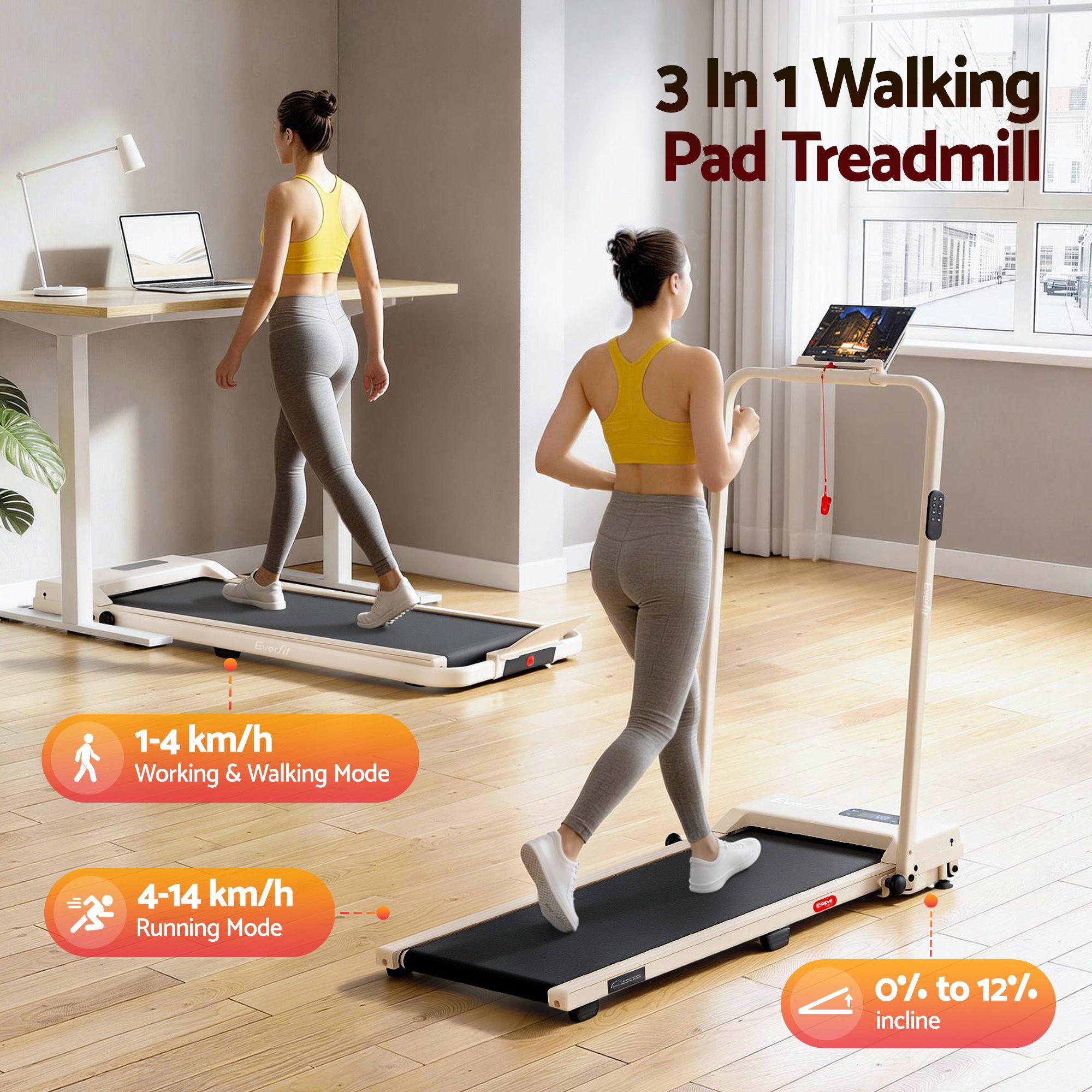 3 in 1 Walking Pad Treadmill 12% Incline Under Desk Foldable Treadmills for Home Gym With 38cm Wide Belt APP Control - Sports & Fitness > Exercise, Gym & Fitness > Treadmills - Rivercity House & Home Co. (ABN 18 642 972 209) - Affordable Modern Furniture Australia