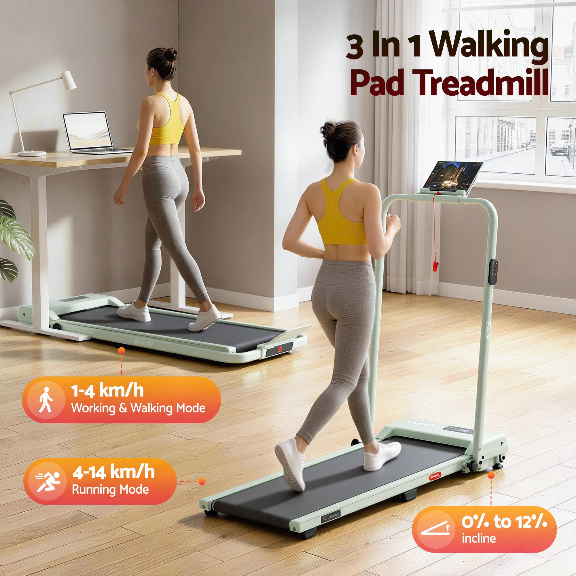 3 in 1 Walking Pad Treadmill 12% Incline Under Desk Foldable Treadmills for Home Gym With 38cm Wide Belt APP Control - Sports & Fitness > Exercise, Gym & Fitness > Treadmills - Rivercity House & Home Co. (ABN 18 642 972 209) - Affordable Modern Furniture Australia