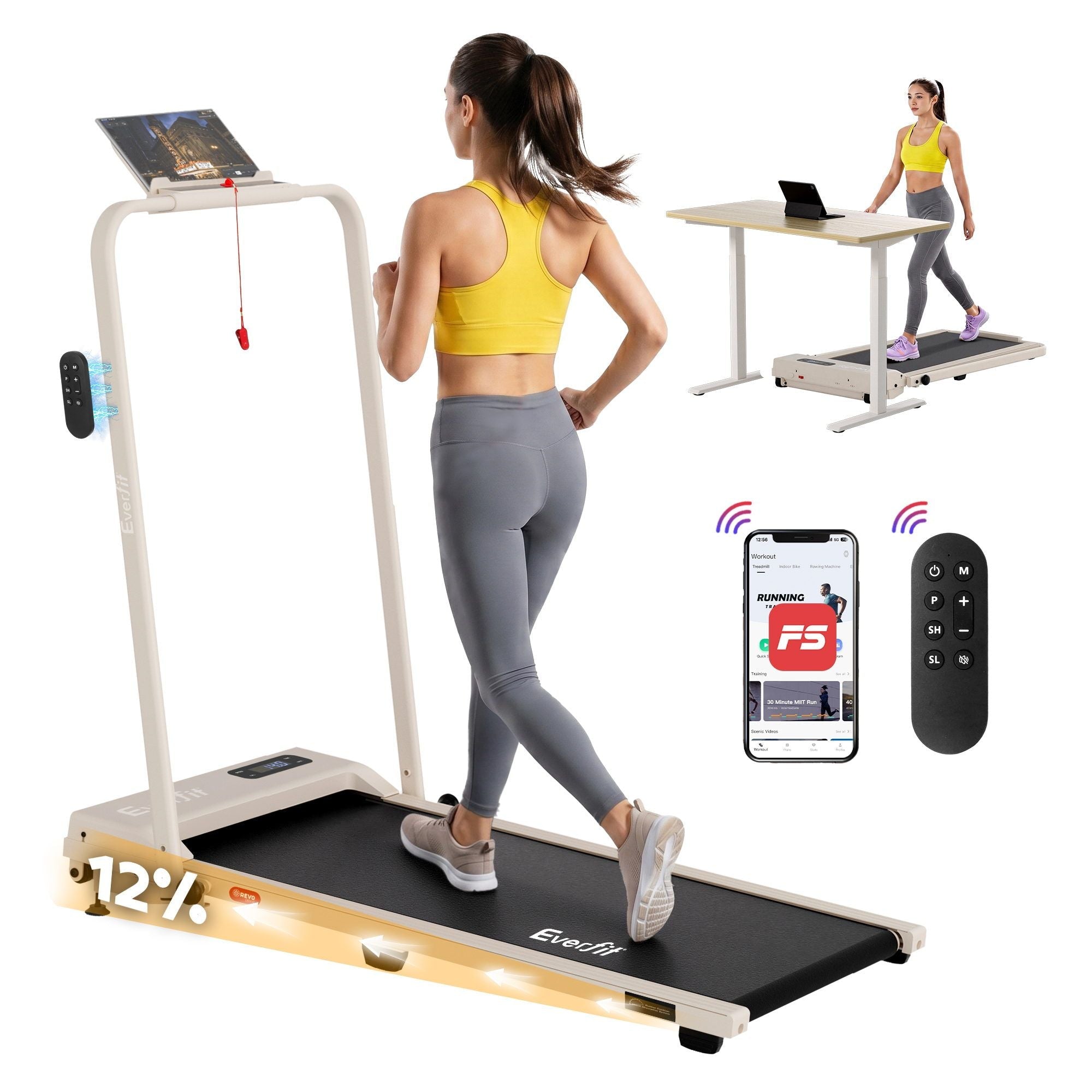 3 in 1 Walking Pad Treadmill 12% Incline Under Desk Foldable Treadmills for Home Gym With 38cm Wide Belt APP Control - Sports & Fitness > Exercise, Gym & Fitness > Treadmills - Rivercity House & Home Co. (ABN 18 642 972 209) - Affordable Modern Furniture Australia