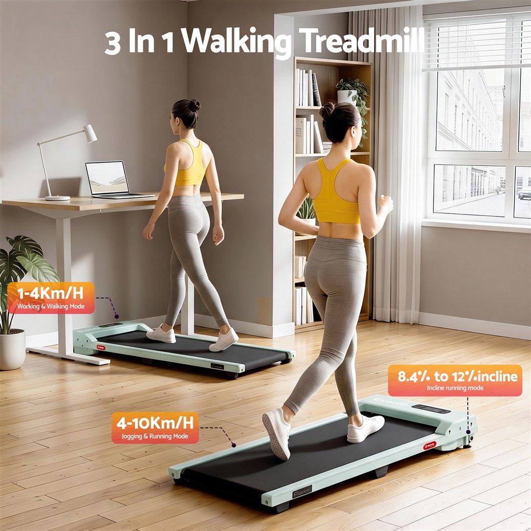 3 in 1 Walking Pad Treadmill with 12% Incline and 38cm Belt for Home Gym - Green - Sports & Fitness > Exercise, Gym & Fitness > Treadmills - Rivercity House & Home Co. (ABN 18 642 972 209) - Affordable Modern Furniture Australia
