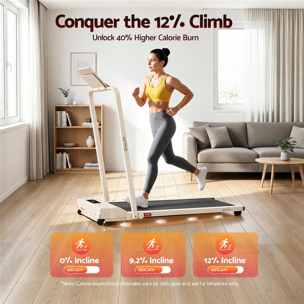 3 in 1 Walking Pad Treadmill with 12% Incline and Foldable Design for Home Use - Beige - Sports & Fitness > Exercise, Gym & Fitness > Treadmills - Rivercity House & Home Co. (ABN 18 642 972 209) - Affordable Modern Furniture Australia