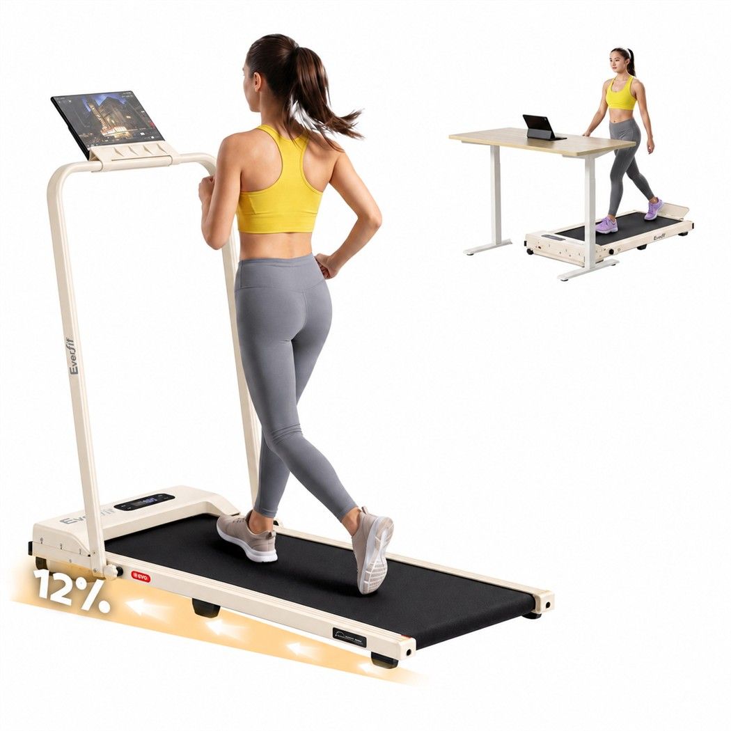 3 in 1 Walking Pad Treadmill with 12% Incline and Foldable Design for Home Use - Beige - Sports & Fitness > Exercise, Gym & Fitness > Treadmills - Rivercity House & Home Co. (ABN 18 642 972 209) - Affordable Modern Furniture Australia