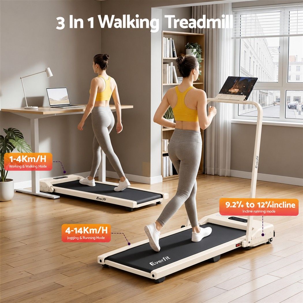 3 in 1 Walking Pad Treadmill with 12% Incline and Foldable Design for Home Use - Beige - Sports & Fitness > Exercise, Gym & Fitness > Treadmills - Rivercity House & Home Co. (ABN 18 642 972 209) - Affordable Modern Furniture Australia