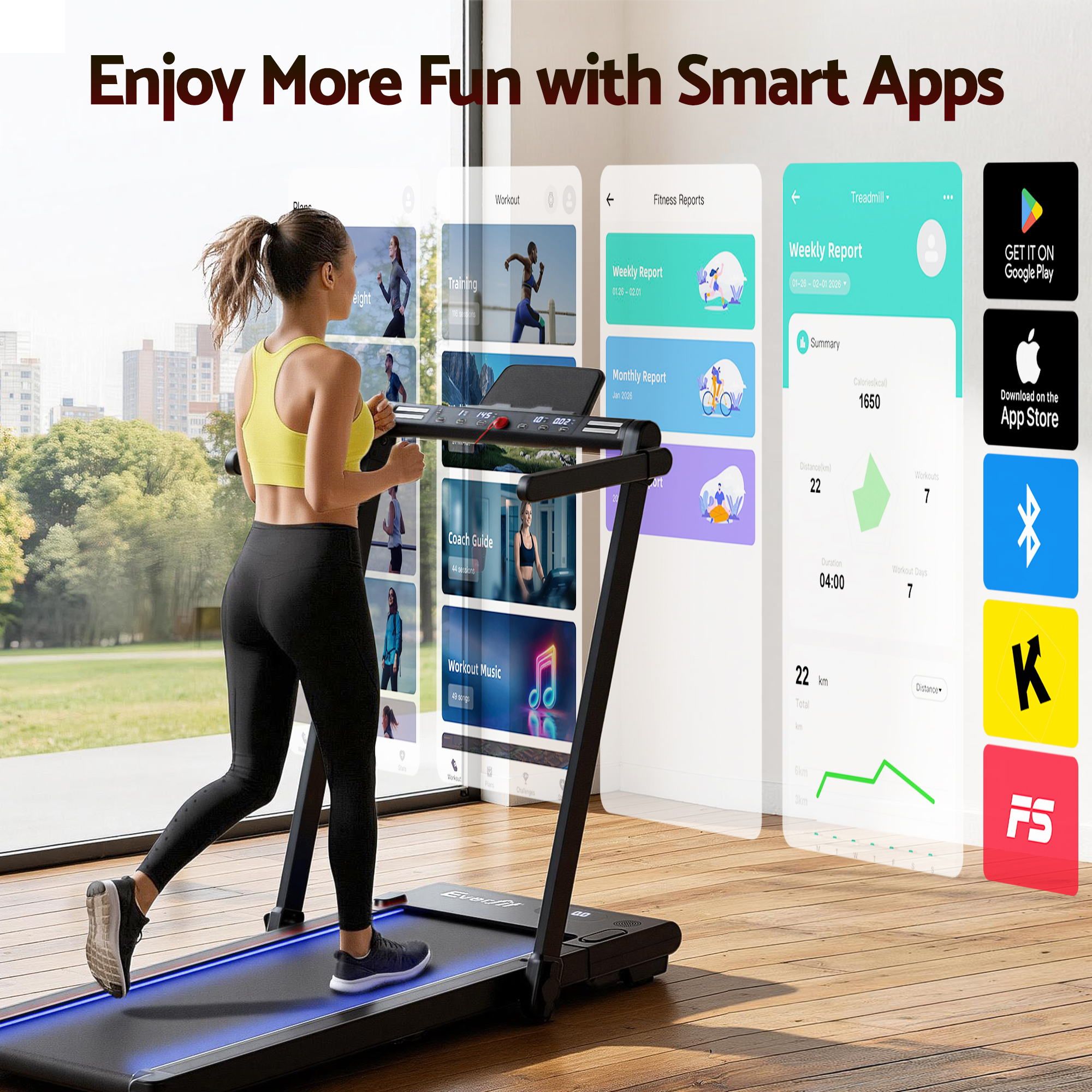 3 in 1 Walking Pad Treadmill With Led Lights Foldable Under Desk Treadmills for Home Gym 40cm Wide Belt Black - Sports & Fitness > Exercise, Gym & Fitness > Treadmills - Rivercity House & Home Co. (ABN 18 642 972 209) - Affordable Modern Furniture Australia