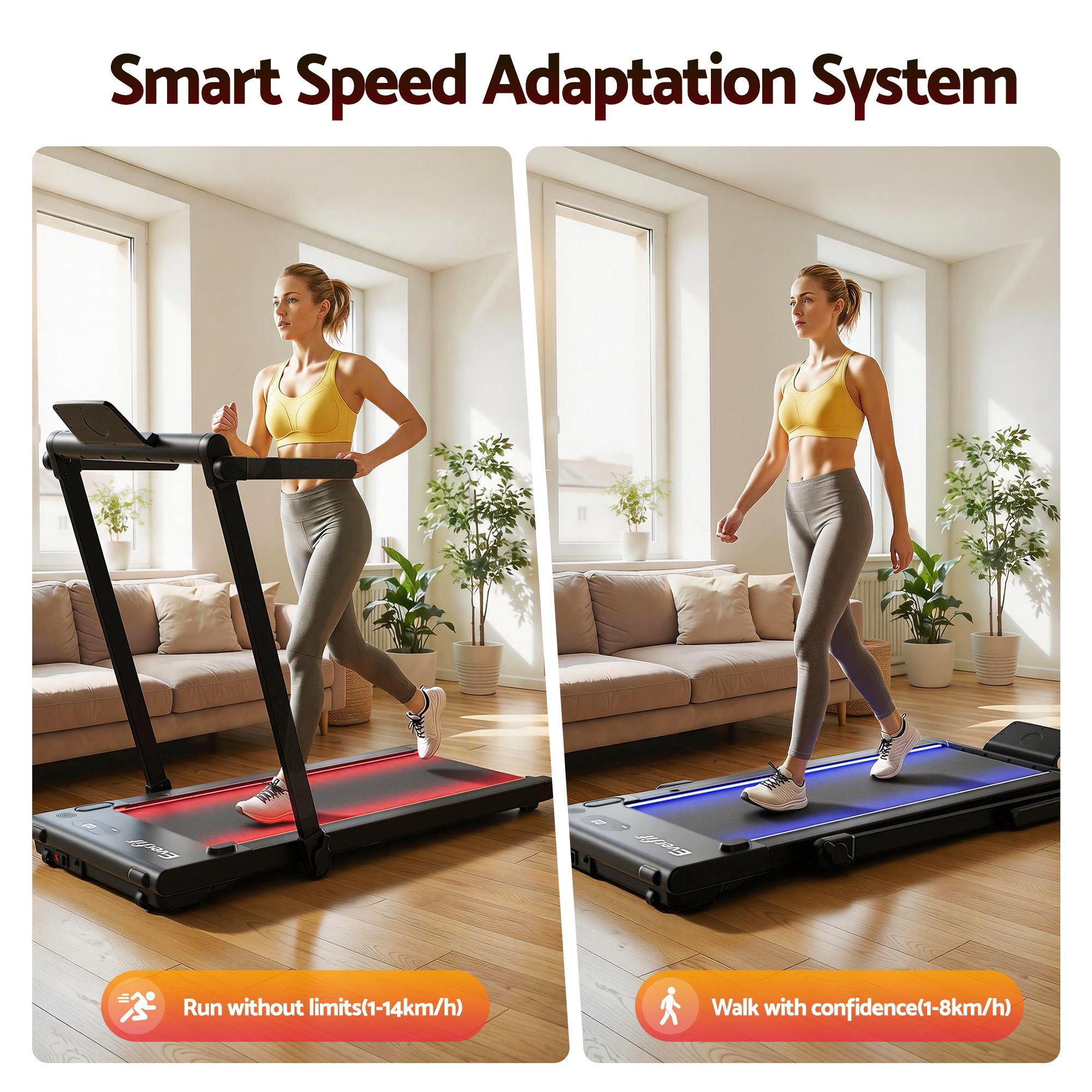 3 in 1 Walking Pad Treadmill With Led Lights Foldable Under Desk Treadmills for Home Gym 40cm Wide Belt Black - Sports & Fitness > Exercise, Gym & Fitness > Treadmills - Rivercity House & Home Co. (ABN 18 642 972 209) - Affordable Modern Furniture Australia