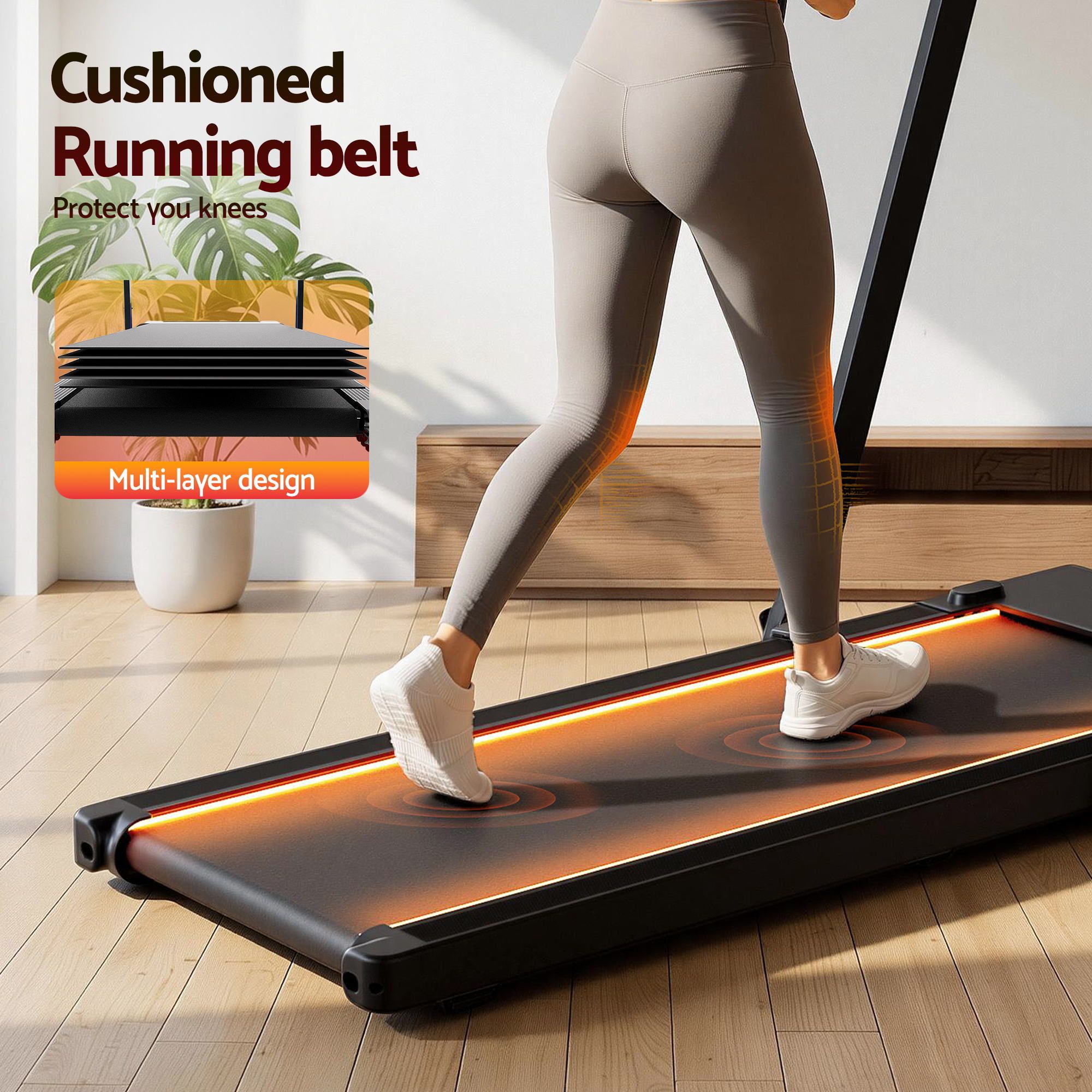 3 in 1 Walking Pad Treadmill With Led Lights Foldable Under Desk Treadmills for Home Gym 40cm Wide Belt Black - Sports & Fitness > Exercise, Gym & Fitness > Treadmills - Rivercity House & Home Co. (ABN 18 642 972 209) - Affordable Modern Furniture Australia