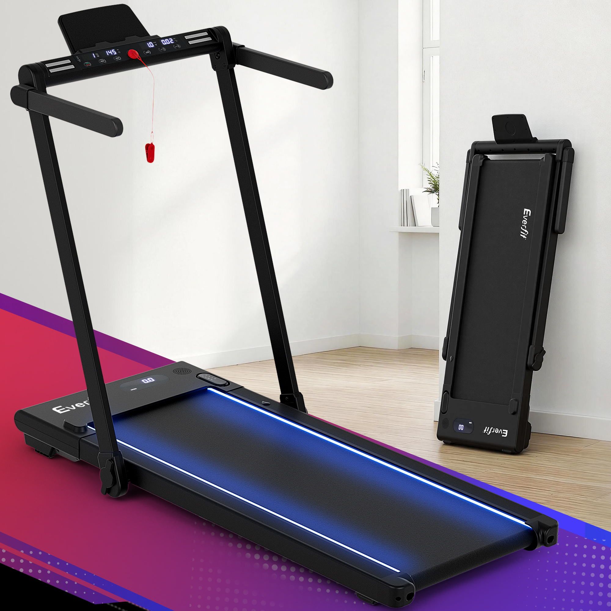 3 in 1 Walking Pad Treadmill With Led Lights Foldable Under Desk Treadmills for Home Gym 40cm Wide Belt Black - Sports & Fitness > Exercise, Gym & Fitness > Treadmills - Rivercity House & Home Co. (ABN 18 642 972 209) - Affordable Modern Furniture Australia
