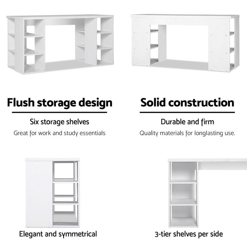 3 Level Desk with Storage & Bookshelf - White - Rivercity House & Home Co. (ABN 18 642 972 209) - Affordable Modern Furniture Australia