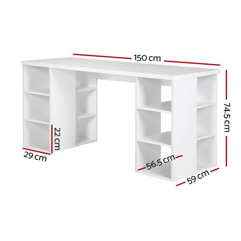 3 Level Desk with Storage & Bookshelf - White - Rivercity House & Home Co. (ABN 18 642 972 209) - Affordable Modern Furniture Australia