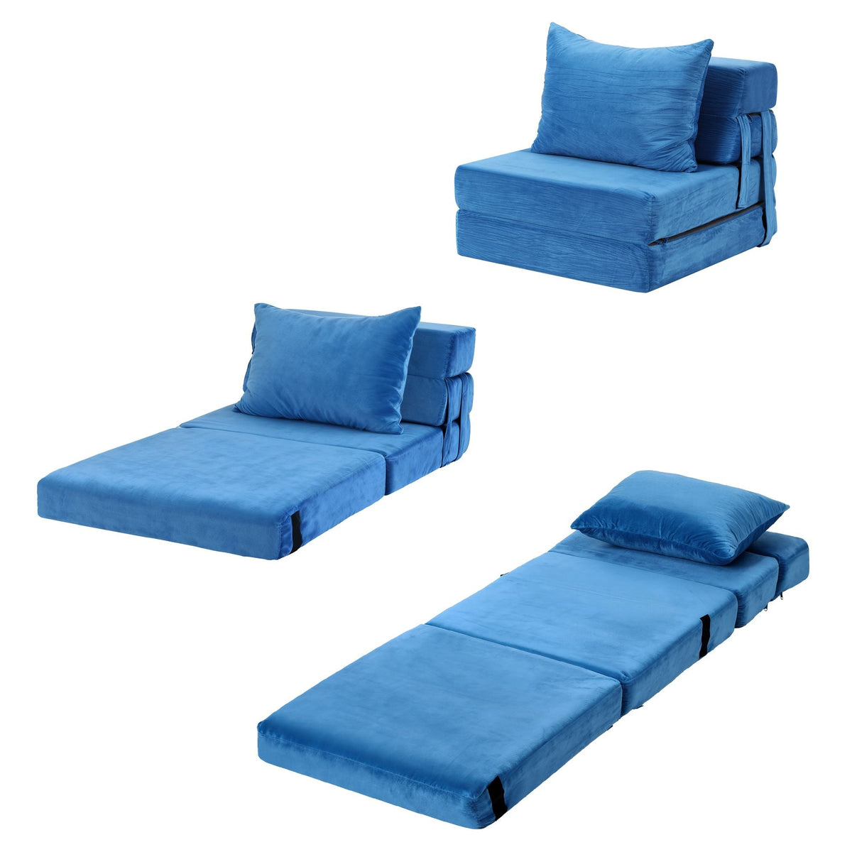 3 Pack Folding Armless Sofa Bed Foam Floor Loungers with Pillows - Blue - Furniture > Sofas > Sofas & Sofa Beds - Rivercity House & Home Co. (ABN 18 642 972 209) - Affordable Modern Furniture Australia