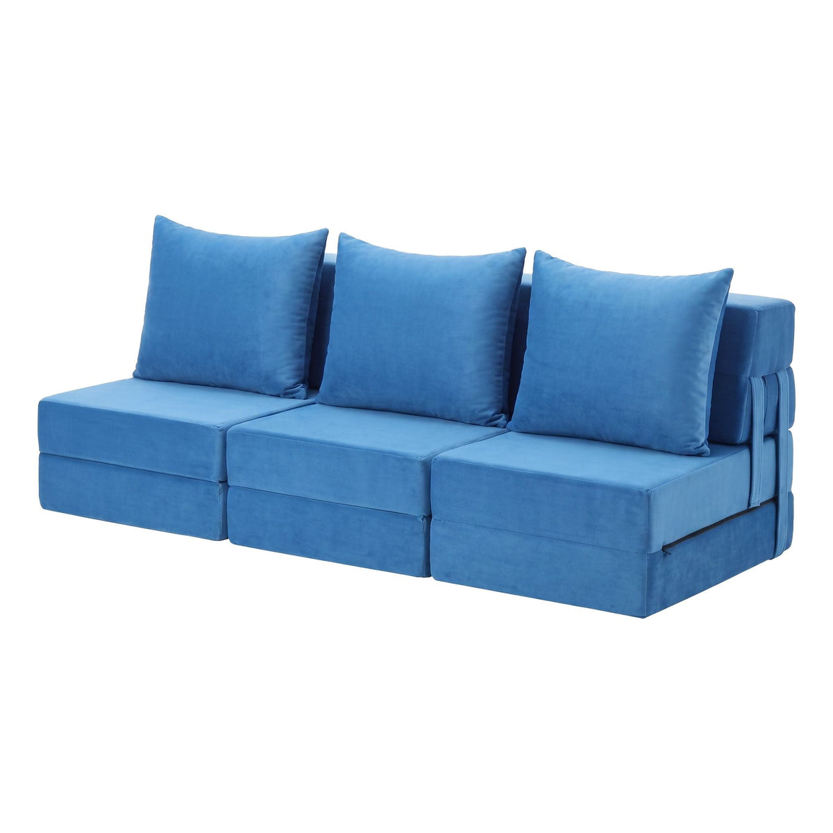 3 Pack Folding Armless Sofa Bed Foam Floor Loungers with Pillows - Blue - Furniture > Sofas > Sofas & Sofa Beds - Rivercity House & Home Co. (ABN 18 642 972 209) - Affordable Modern Furniture Australia