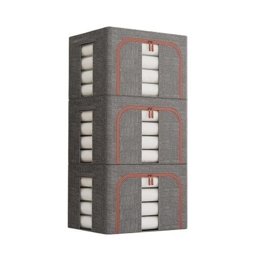 3 Pack Large 66L Clothes Storage Bins with Lids for Clothing, Bedding, Toys - Grey - Home & Garden > Storage > Clothing & Wardrobe Storage - Rivercity House & Home Co. (ABN 18 642 972 209) - Affordable Modern Furniture Australia