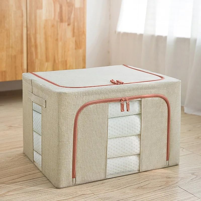 3 Pack Large Clothes Storage Bins with Lids 66L Capacity for Clothing, Bedding, Toys - Beige - Home & Garden > Storage > Clothing & Wardrobe Storage - Rivercity House & Home Co. (ABN 18 642 972 209) - Affordable Modern Furniture Australia