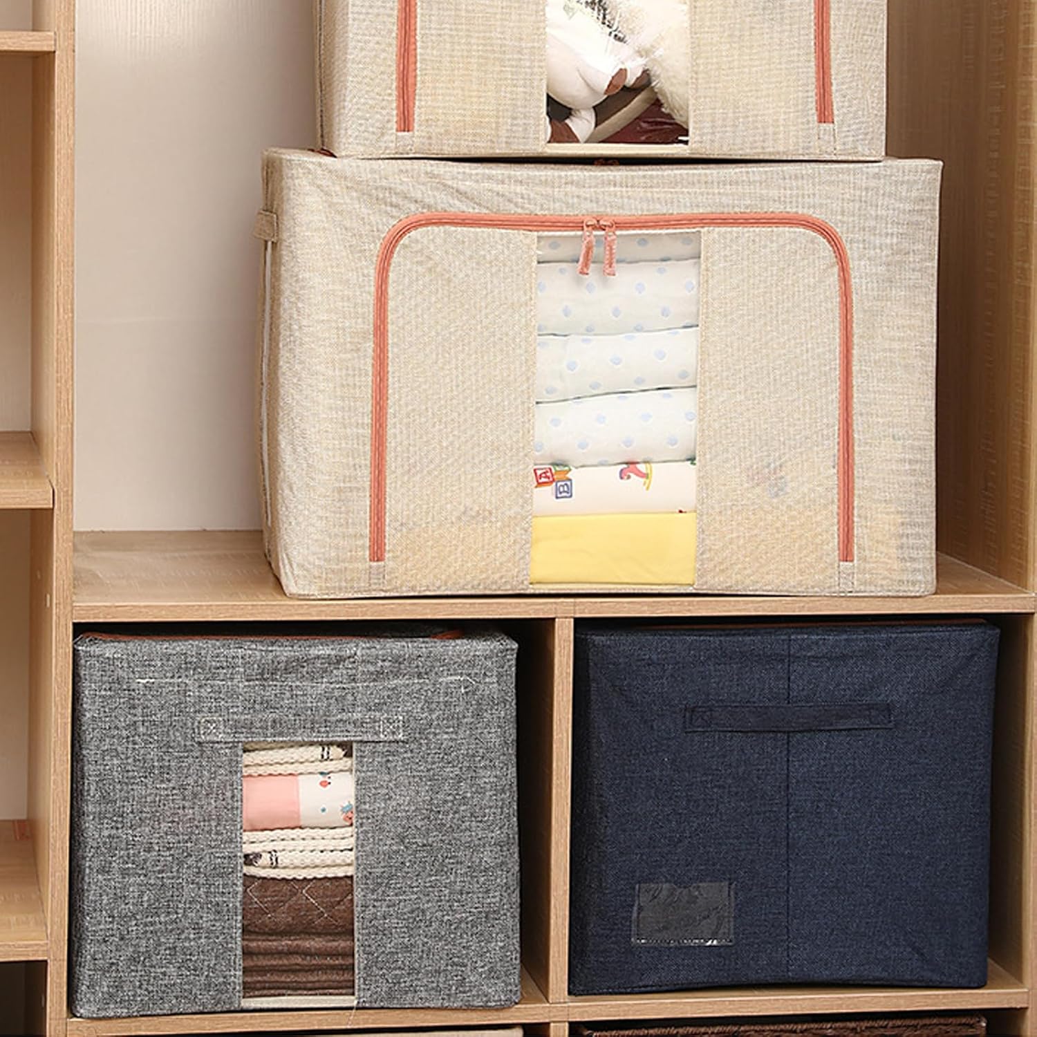 3 Pack Large Clothes Storage Bins with Lids 66L Capacity for Clothing, Bedding, Toys - Beige - Home & Garden > Storage > Clothing & Wardrobe Storage - Rivercity House & Home Co. (ABN 18 642 972 209) - Affordable Modern Furniture Australia