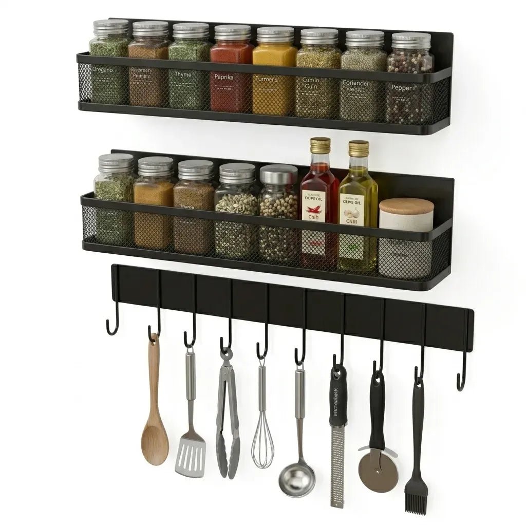 3 Pack Magnetic Spice Rack with Hook Bar for Fridge and Kitchen - Black - Home & Garden > Kitchenware > Food Storage - Rivercity House & Home Co. (ABN 18 642 972 209) - Affordable Modern Furniture Australia