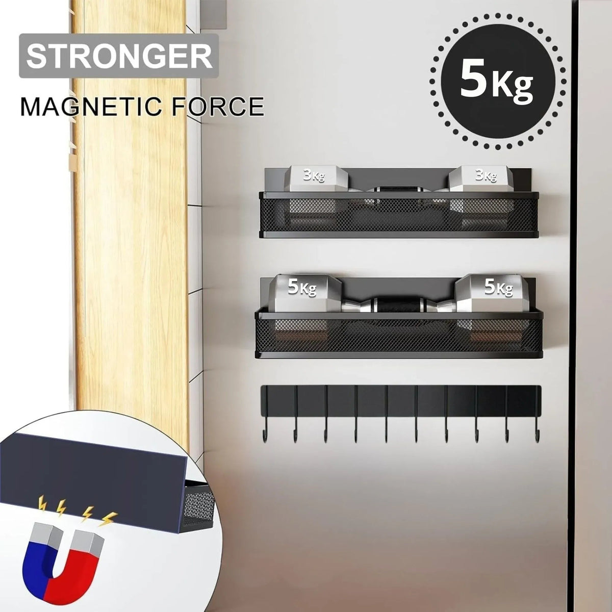 3 Pack Magnetic Spice Rack with Hook Bar for Fridge and Kitchen - Black - Home & Garden > Kitchenware > Food Storage - Rivercity House & Home Co. (ABN 18 642 972 209) - Affordable Modern Furniture Australia