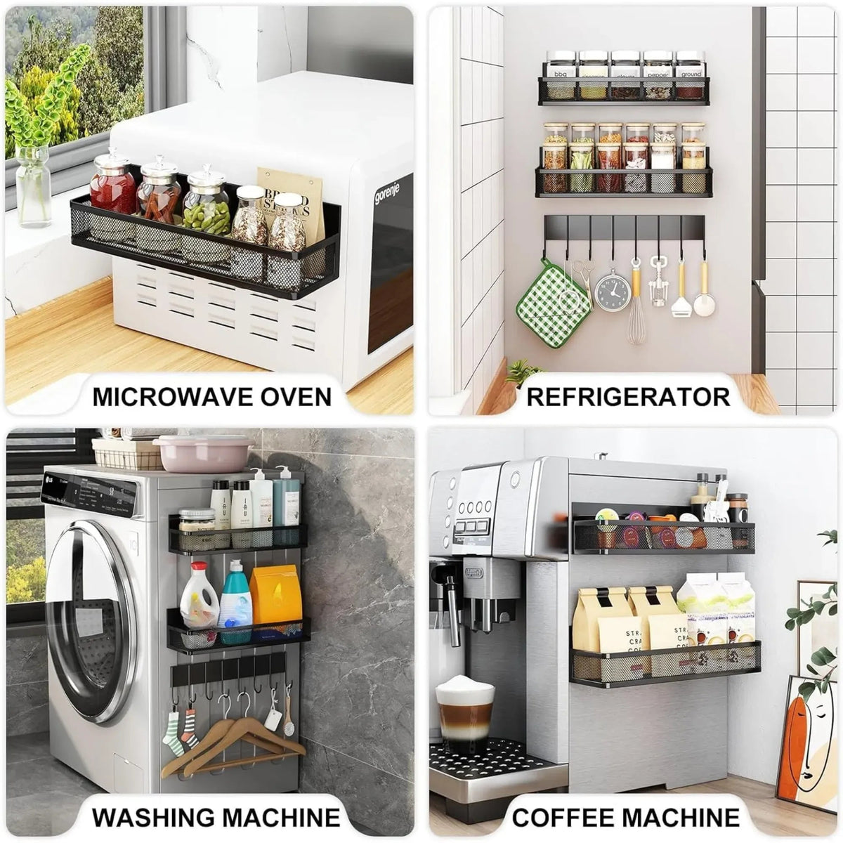 3 Pack Magnetic Spice Rack with Hook Bar for Fridge and Kitchen - Black - Home & Garden > Kitchenware > Food Storage - Rivercity House & Home Co. (ABN 18 642 972 209) - Affordable Modern Furniture Australia