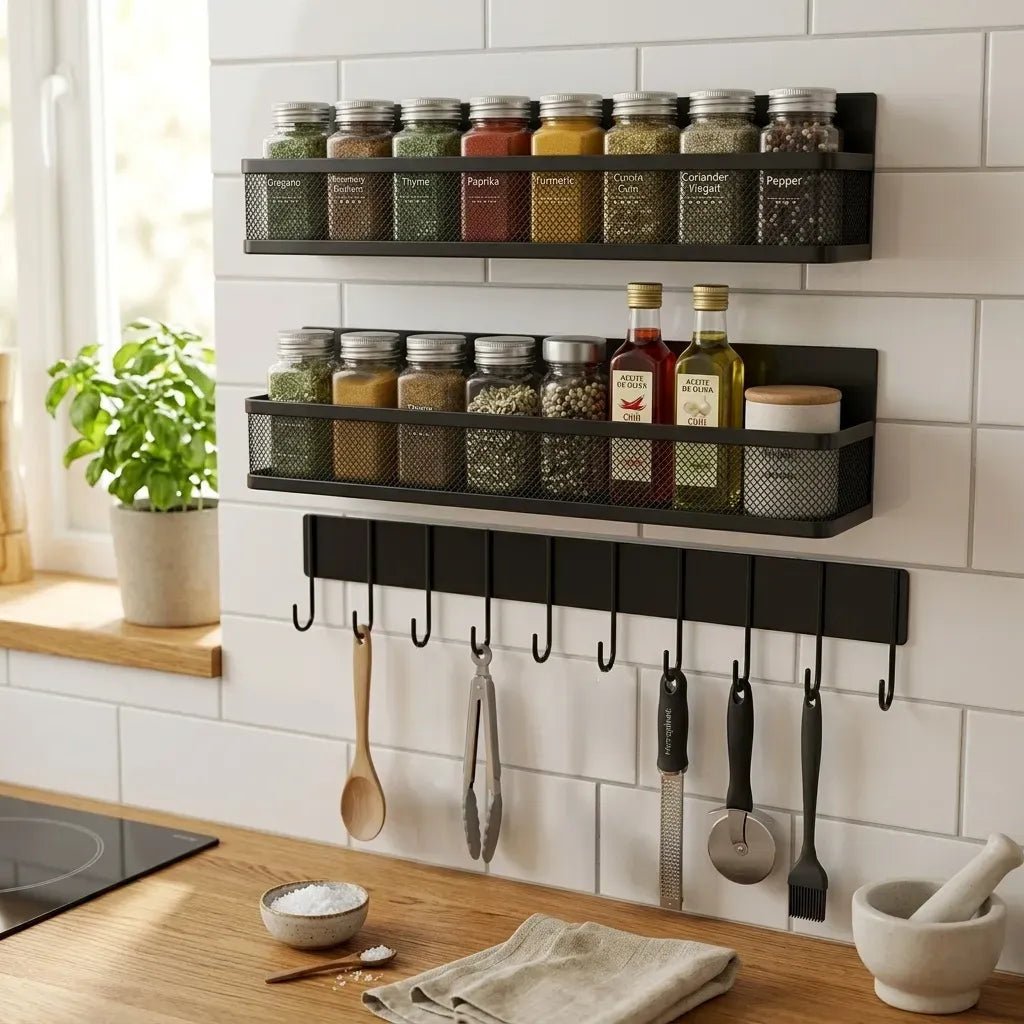 3 Pack Magnetic Spice Rack with Hook Bar for Fridge and Kitchen - Black - Home & Garden > Kitchenware > Food Storage - Rivercity House & Home Co. (ABN 18 642 972 209) - Affordable Modern Furniture Australia
