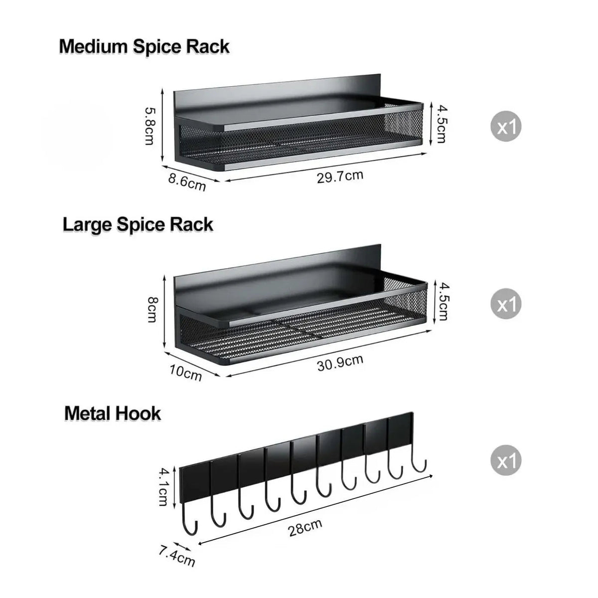 3 Pack Magnetic Spice Rack with Hook Bar for Fridge and Kitchen - Black - Home & Garden > Kitchenware > Food Storage - Rivercity House & Home Co. (ABN 18 642 972 209) - Affordable Modern Furniture Australia