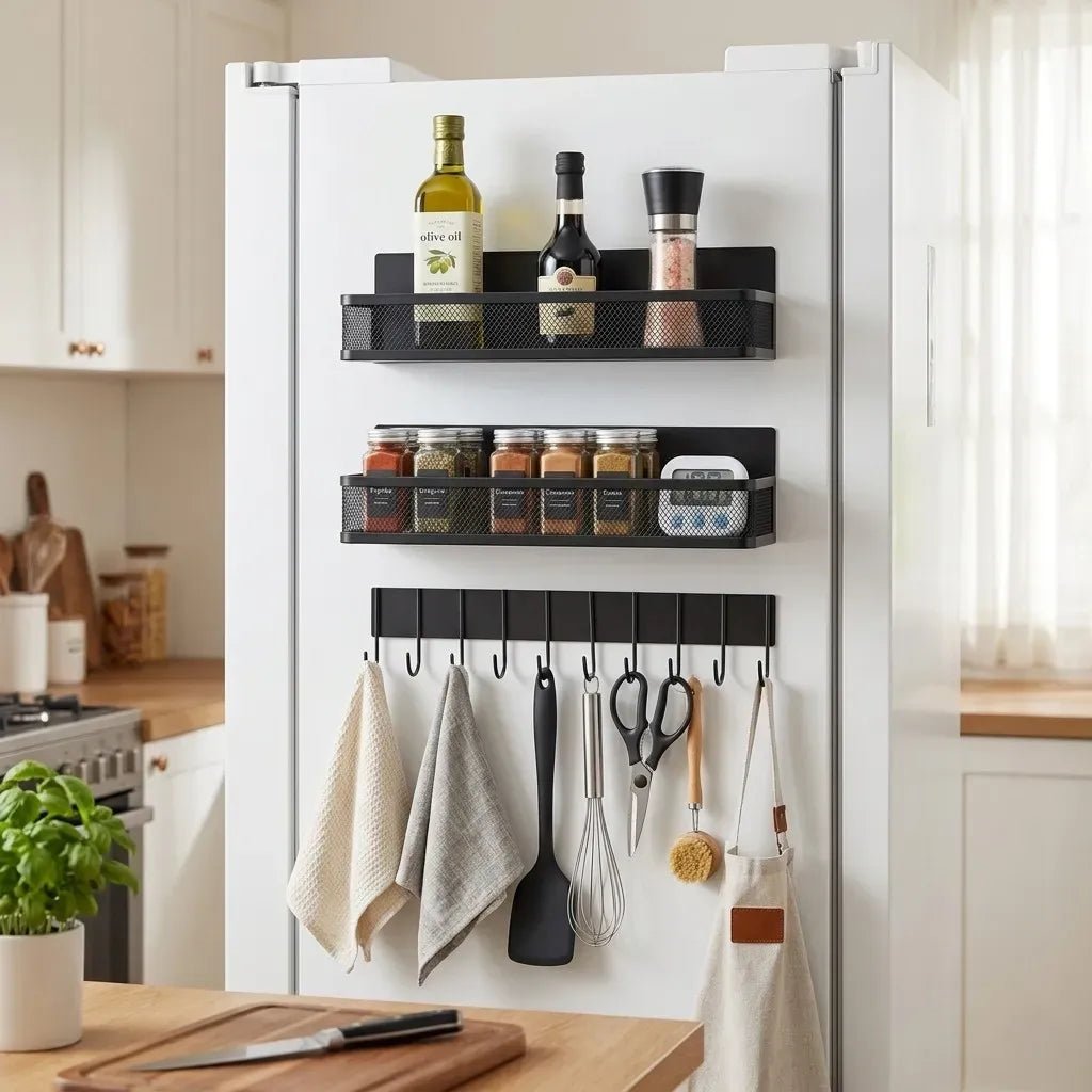 3 Pack Magnetic Spice Rack with Hook Bar for Fridge and Kitchen - Black - Home & Garden > Kitchenware > Food Storage - Rivercity House & Home Co. (ABN 18 642 972 209) - Affordable Modern Furniture Australia