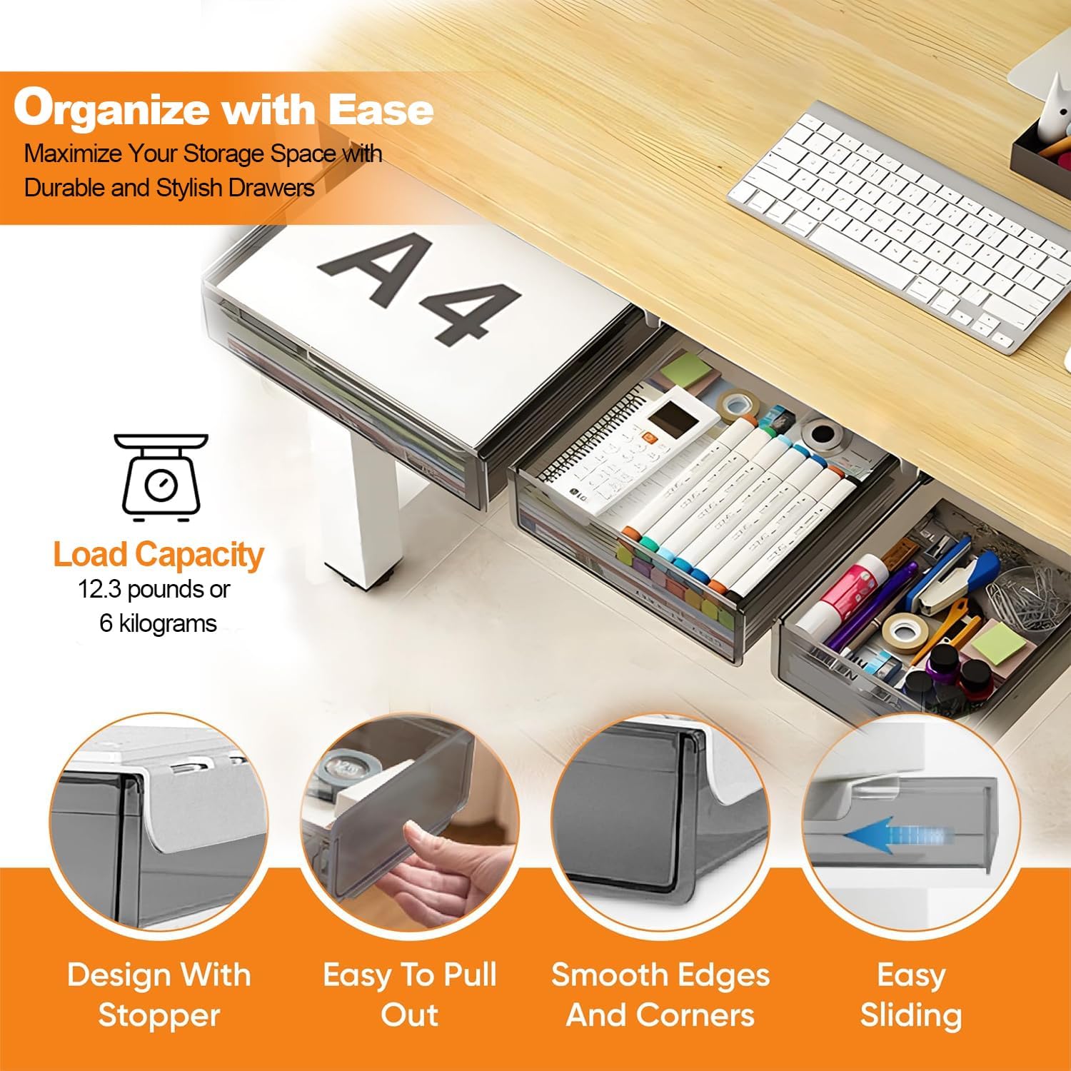 3 - Pack Under Desk Storage Drawers Pull - Out Organiser for Office & Home - Neutral - Furniture > Office > Storage Cabinets - Rivercity House & Home Co. (ABN 18 642 972 209) - Affordable Modern Furniture Australia