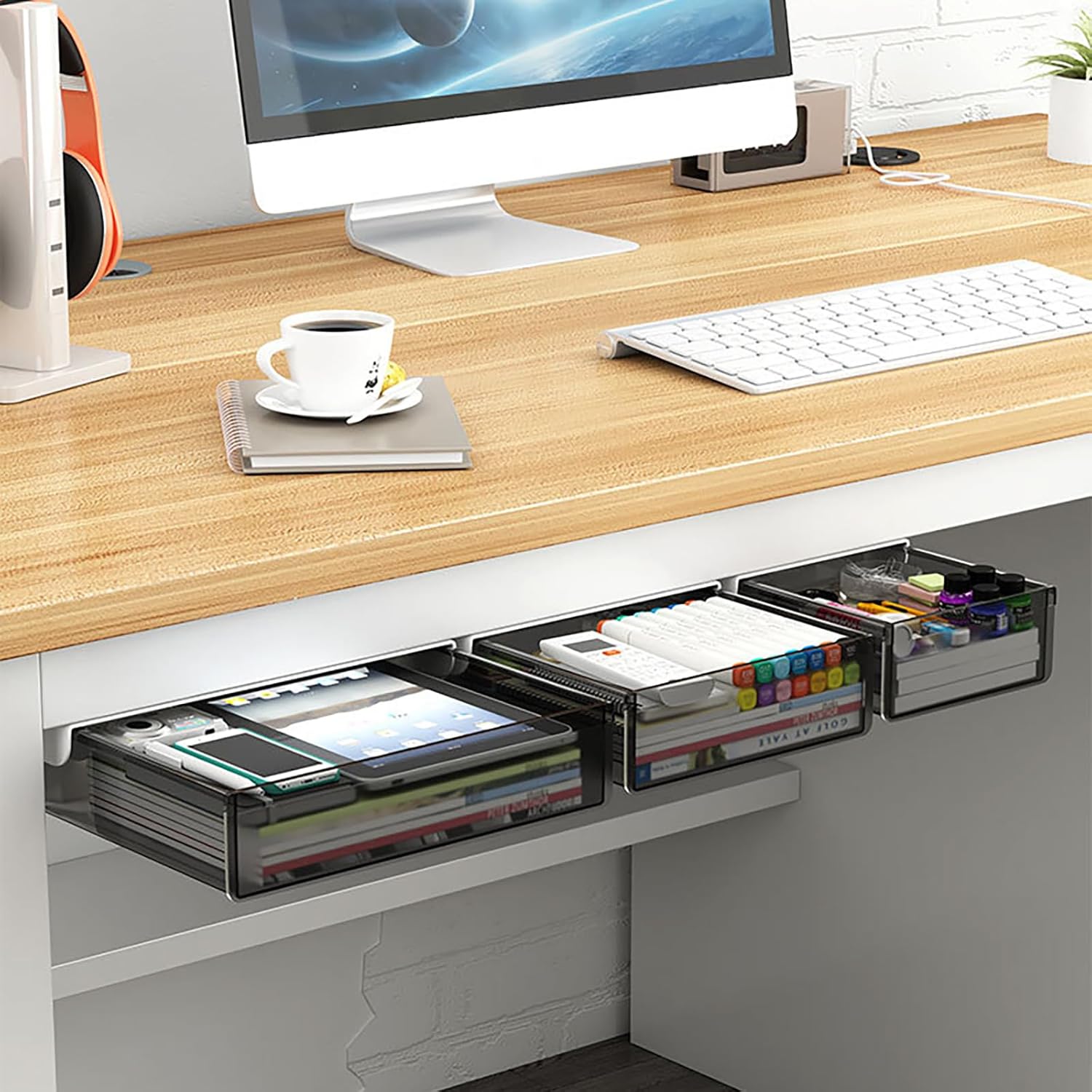 3 - Pack Under Desk Storage Drawers Pull - Out Organiser for Office & Home - Neutral - Furniture > Office > Storage Cabinets - Rivercity House & Home Co. (ABN 18 642 972 209) - Affordable Modern Furniture Australia