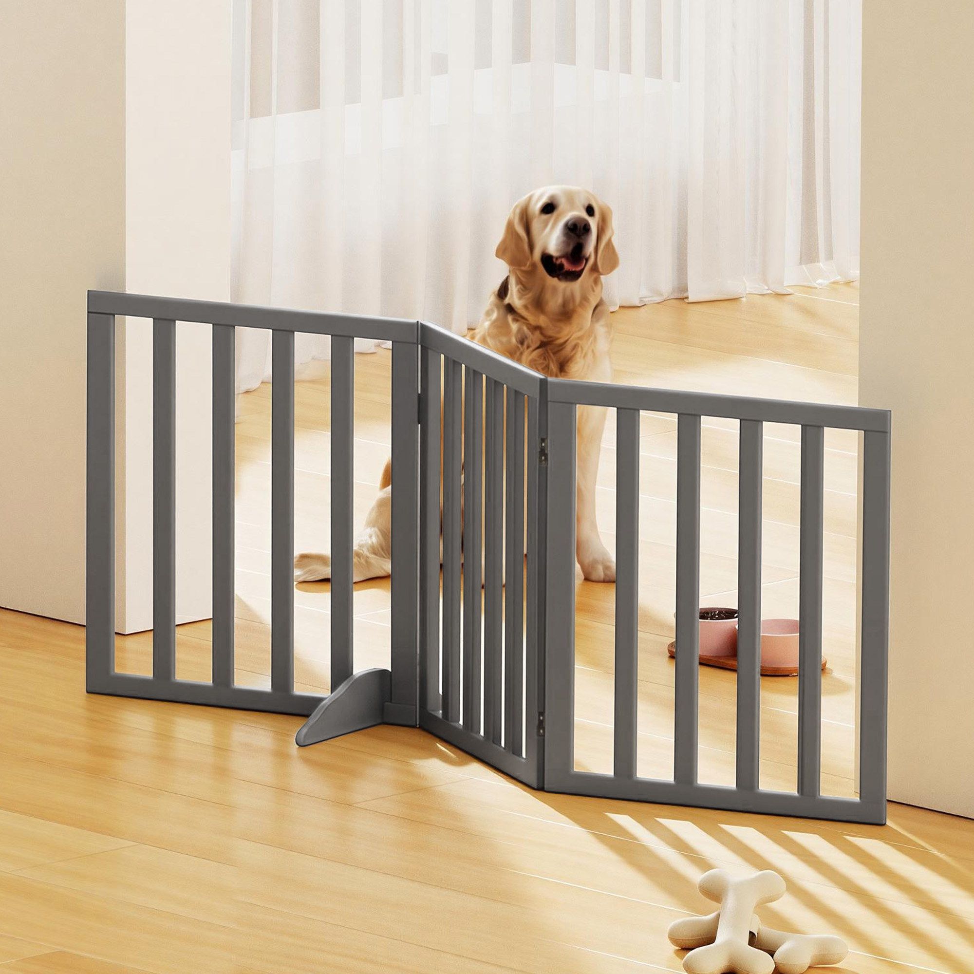 3-Panel Dog Gate Playpen Enclosure with Pet Door and Fence - Grey - Pet Care > Dog Supplies > Dog Playpens & Gates - Rivercity House & Home Co. (ABN 18 642 972 209) - Affordable Modern Furniture Australia