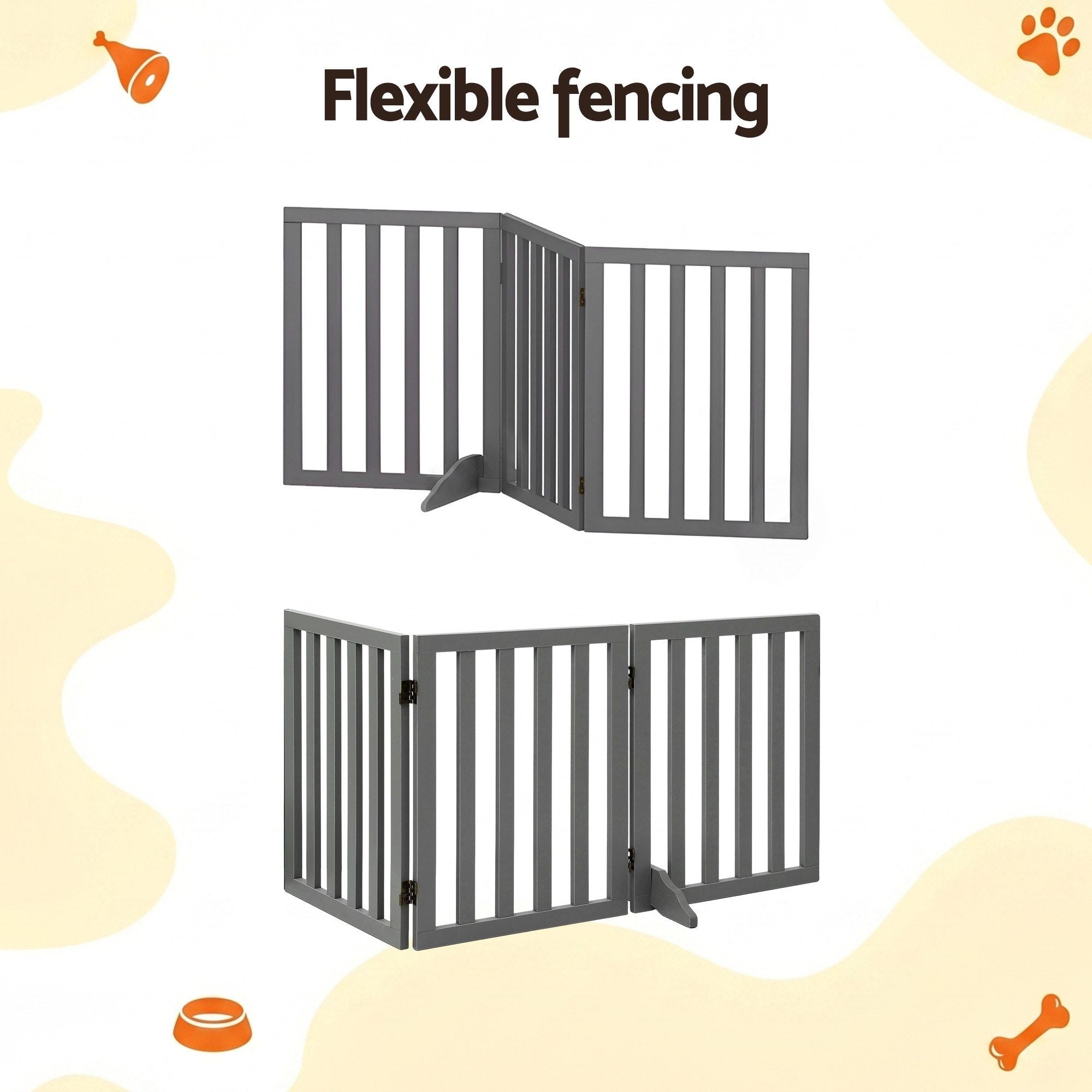 3-Panel Dog Gate Playpen Enclosure with Pet Door and Fence - Grey - Pet Care > Dog Supplies > Dog Playpens & Gates - Rivercity House & Home Co. (ABN 18 642 972 209) - Affordable Modern Furniture Australia