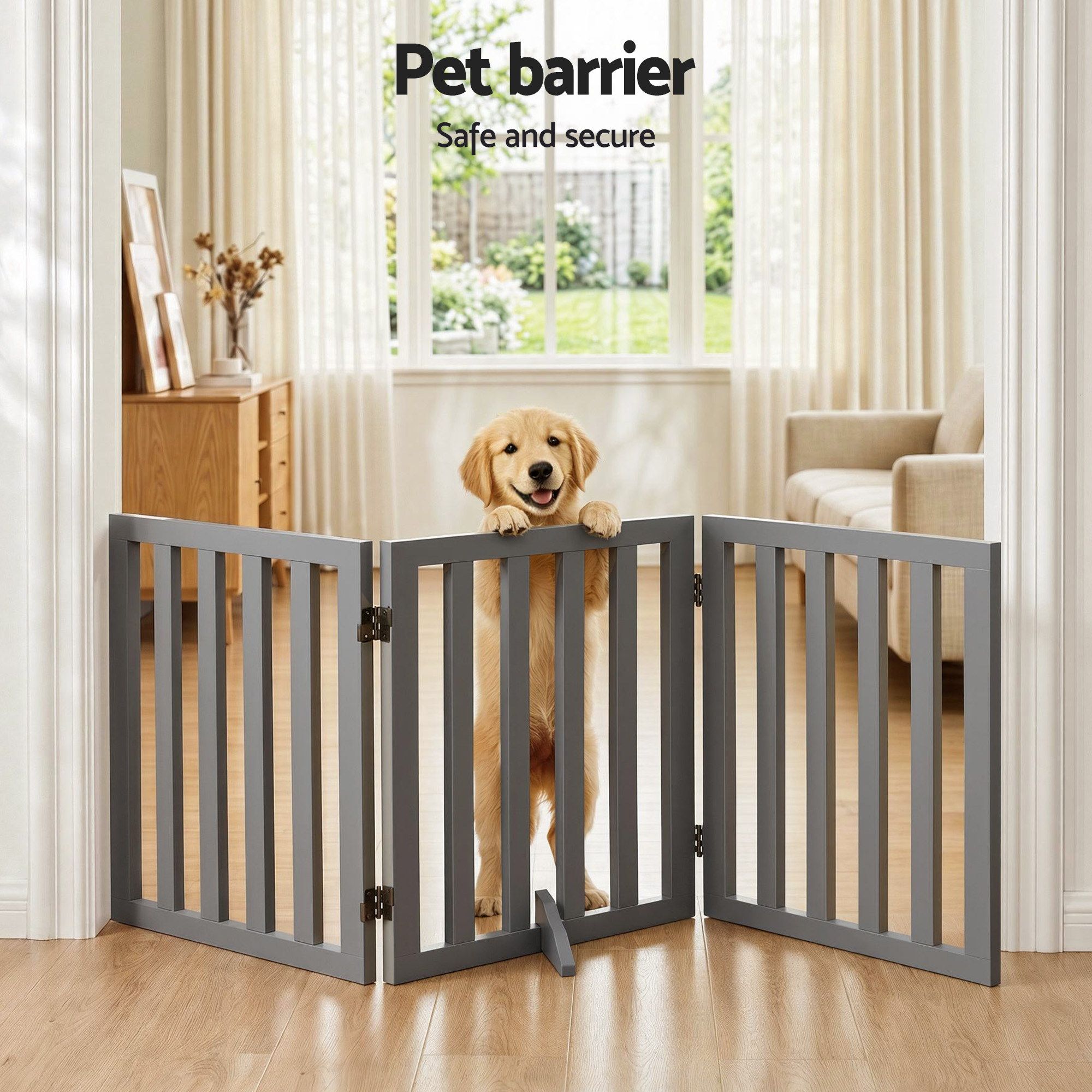 3-Panel Dog Gate Playpen Enclosure with Pet Door and Fence - Grey - Pet Care > Dog Supplies > Dog Playpens & Gates - Rivercity House & Home Co. (ABN 18 642 972 209) - Affordable Modern Furniture Australia