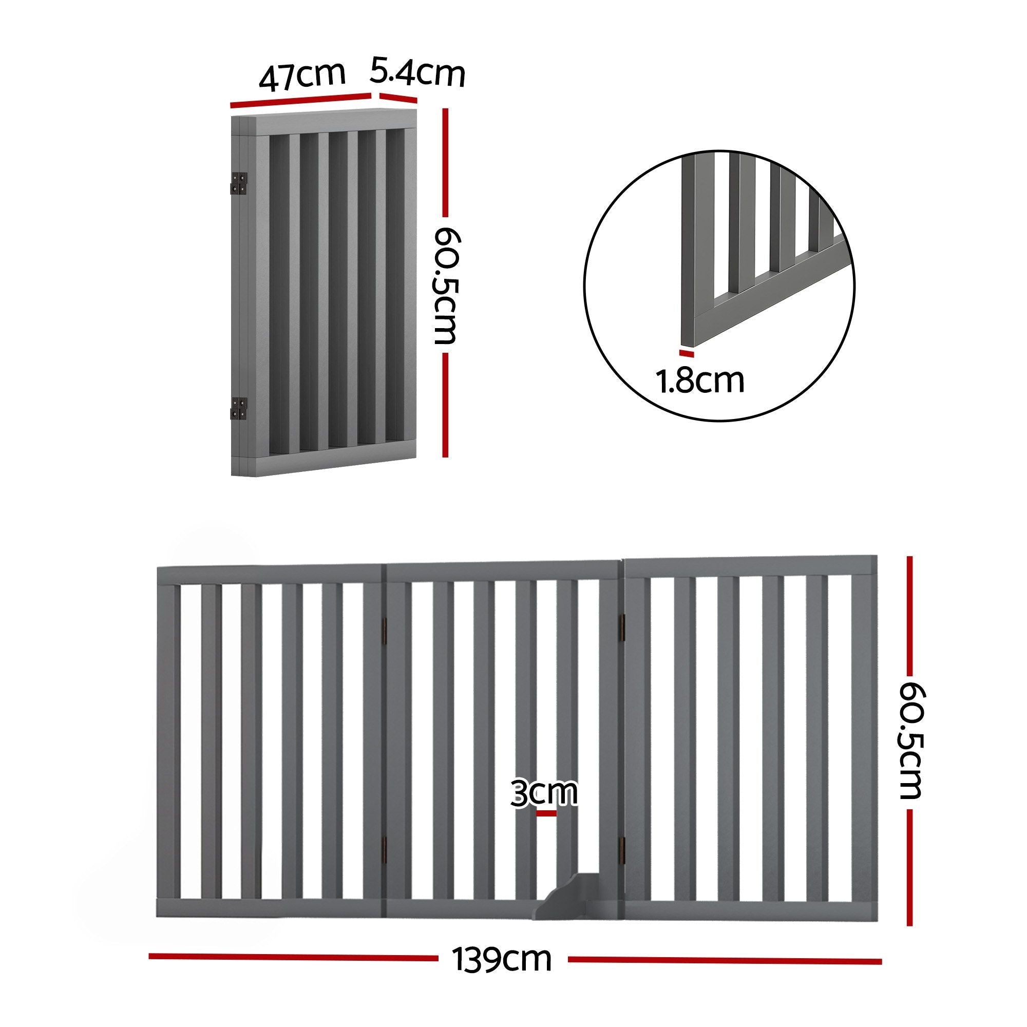 3-Panel Dog Gate Playpen Enclosure with Pet Door and Fence - Grey - Pet Care > Dog Supplies > Dog Playpens & Gates - Rivercity House & Home Co. (ABN 18 642 972 209) - Affordable Modern Furniture Australia