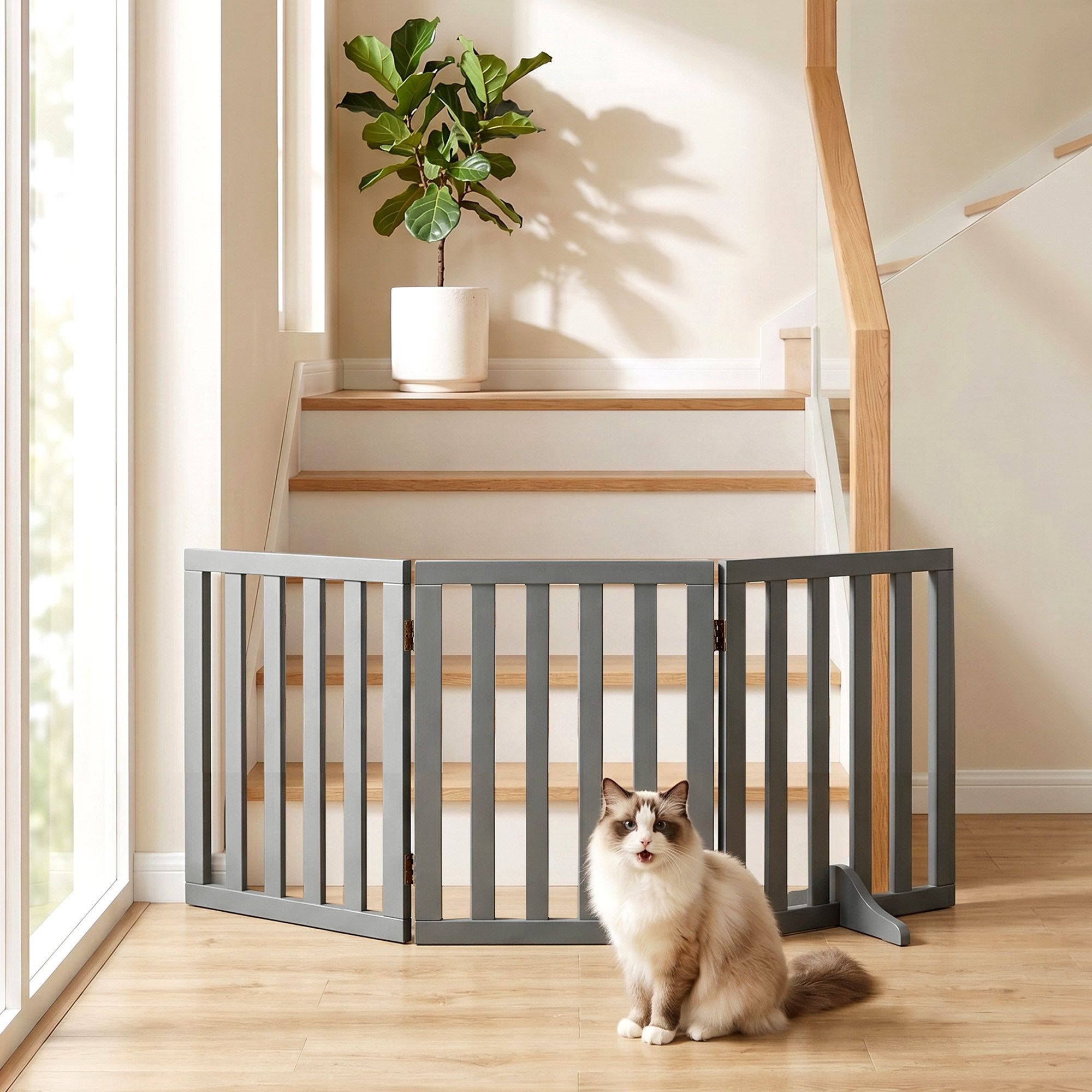 3-Panel Dog Gate Playpen Enclosure with Pet Door and Fence - Grey - Pet Care > Dog Supplies > Dog Playpens & Gates - Rivercity House & Home Co. (ABN 18 642 972 209) - Affordable Modern Furniture Australia