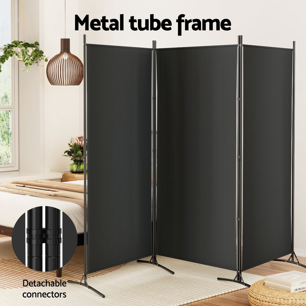 3 Panel Folding Room Divider Set of 2 with Fabric Privacy Screen - Black - Furniture > Bedroom > Room Dividers - Rivercity House & Home Co. (ABN 18 642 972 209) - Affordable Modern Furniture Australia