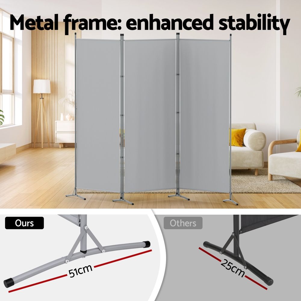 3 Panel Folding Room Divider Set of 2 with Fabric Privacy Screens - Grey - Furniture > Bedroom > Room Dividers - Rivercity House & Home Co. (ABN 18 642 972 209) - Affordable Modern Furniture Australia