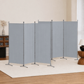 3 Panel Folding Room Divider Set of 2 with Fabric Privacy Screens - Grey