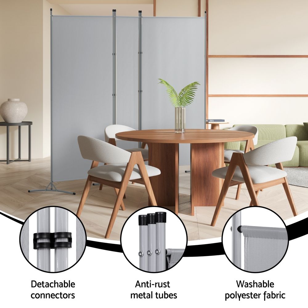 3 Panel Folding Room Divider Set of 2 with Fabric Privacy Screens - Grey - Furniture > Bedroom > Room Dividers - Rivercity House & Home Co. (ABN 18 642 972 209) - Affordable Modern Furniture Australia