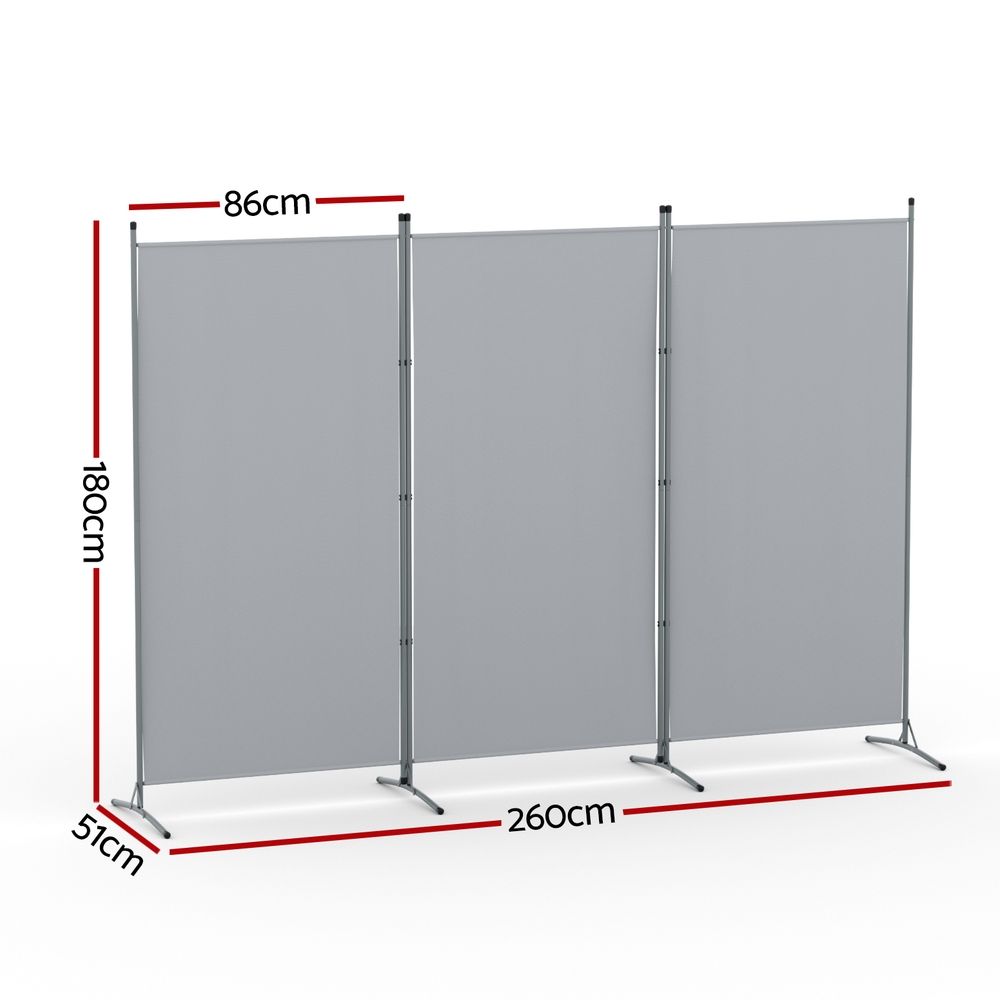 3 Panel Folding Room Divider Set of 2 with Fabric Privacy Screens - Grey - Furniture > Bedroom > Room Dividers - Rivercity House & Home Co. (ABN 18 642 972 209) - Affordable Modern Furniture Australia