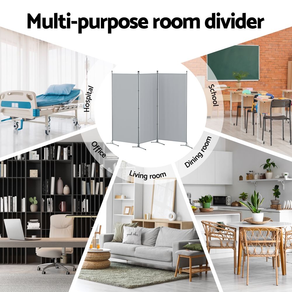 3 Panel Folding Room Divider Set of 2 with Fabric Privacy Screens - Grey - Furniture > Bedroom > Room Dividers - Rivercity House & Home Co. (ABN 18 642 972 209) - Affordable Modern Furniture Australia